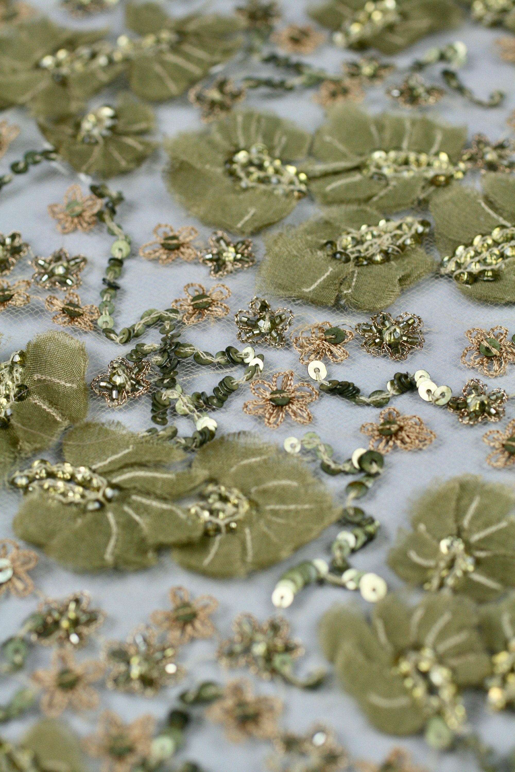 3D Olivine Gold Floral Applique
