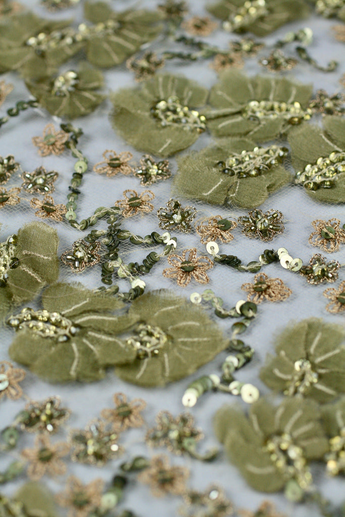 3D Olivine Gold Floral Applique
