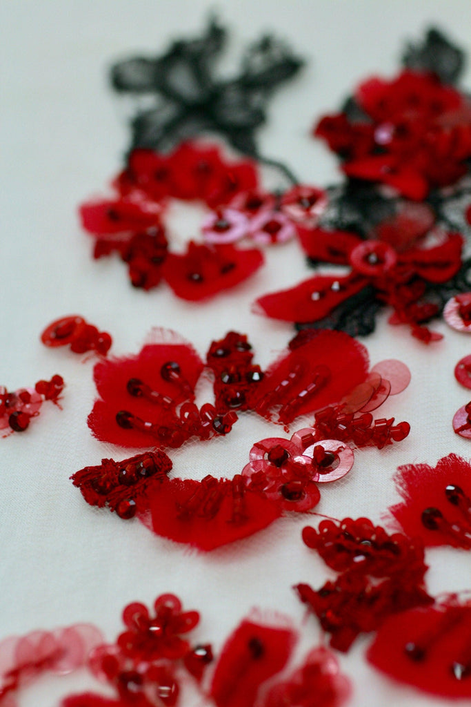 3D Scarlet Red Floral Applique - Moda Artisans