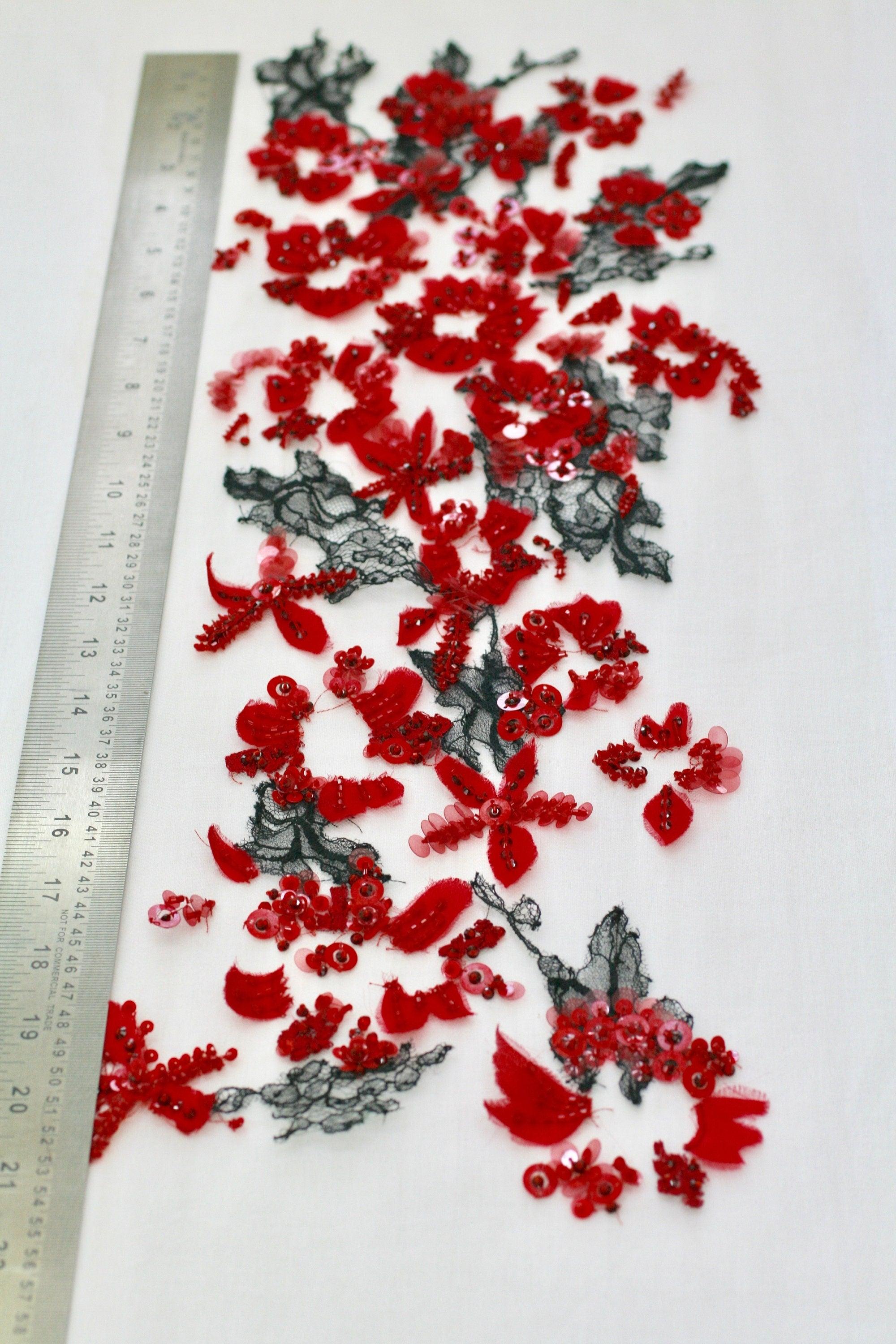 3D Scarlet Red Floral Applique - Moda Artisans