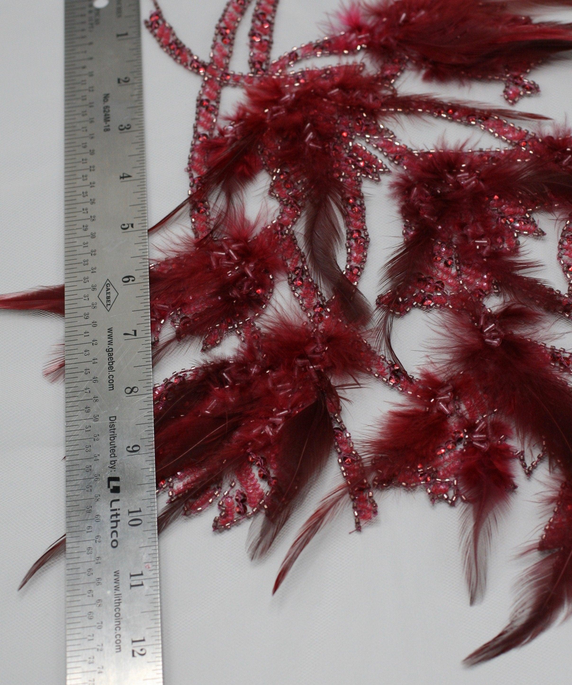 3D Dark Siam Feather Beaded Applique - Moda Artisans