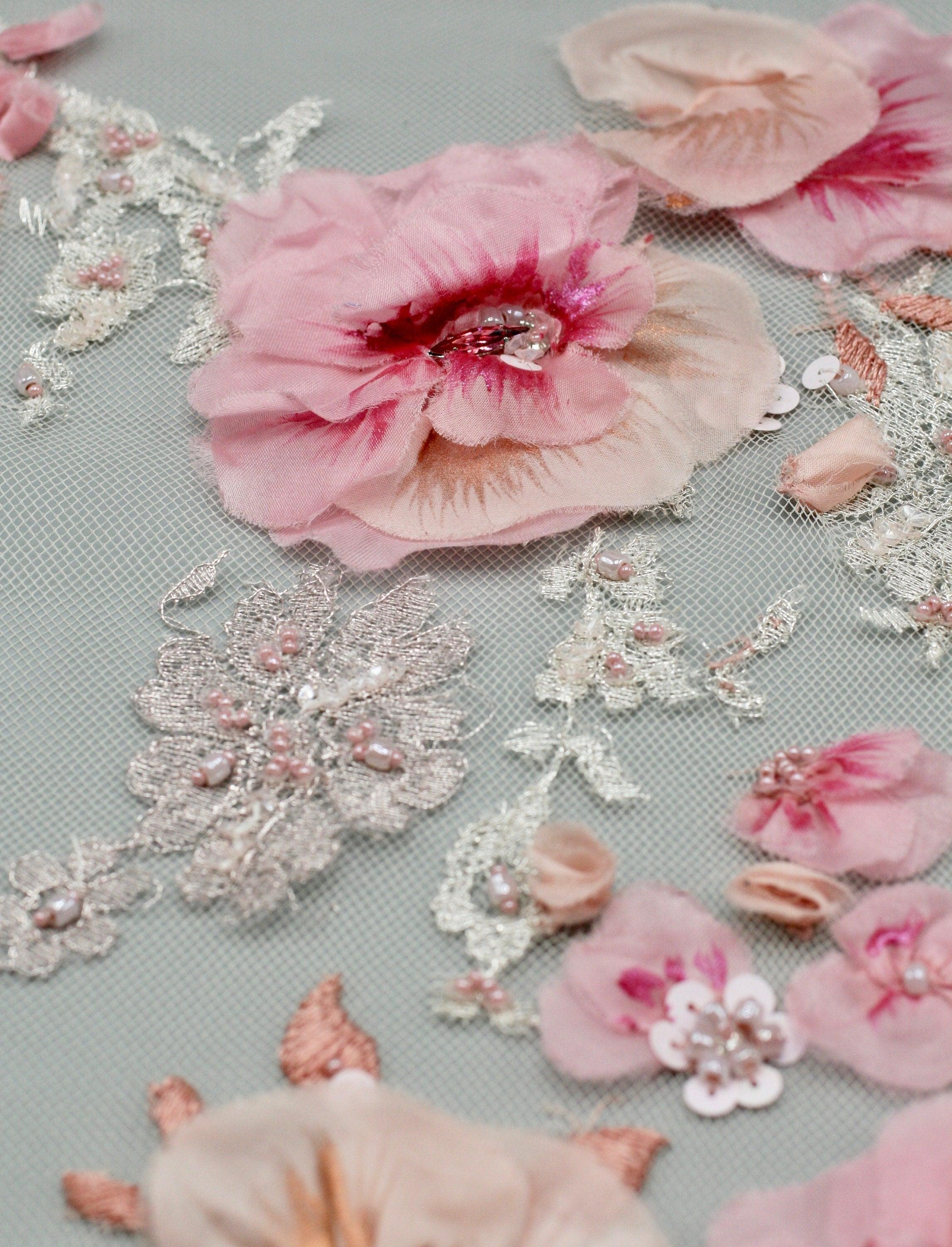 3D Hand Painted Pink Floral Applique - Moda Artisans