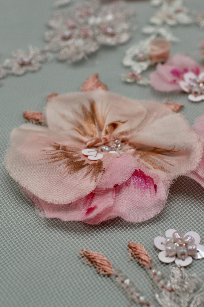 3D Hand Painted Pink Floral Applique - Moda Artisans