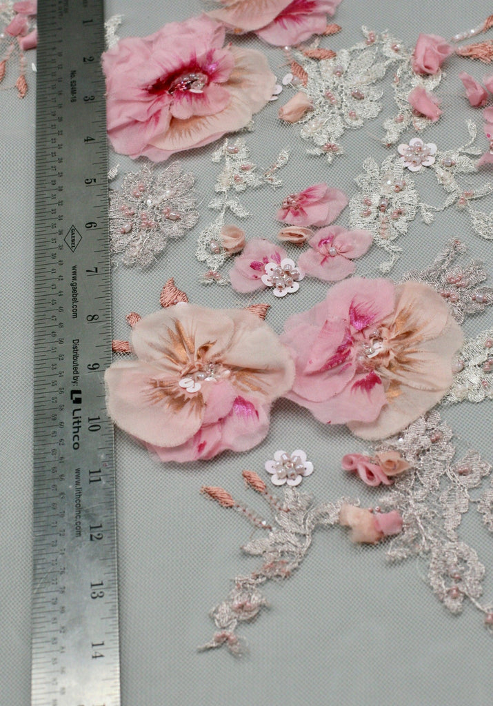 3D Hand Painted Pink Floral Applique - Moda Artisans