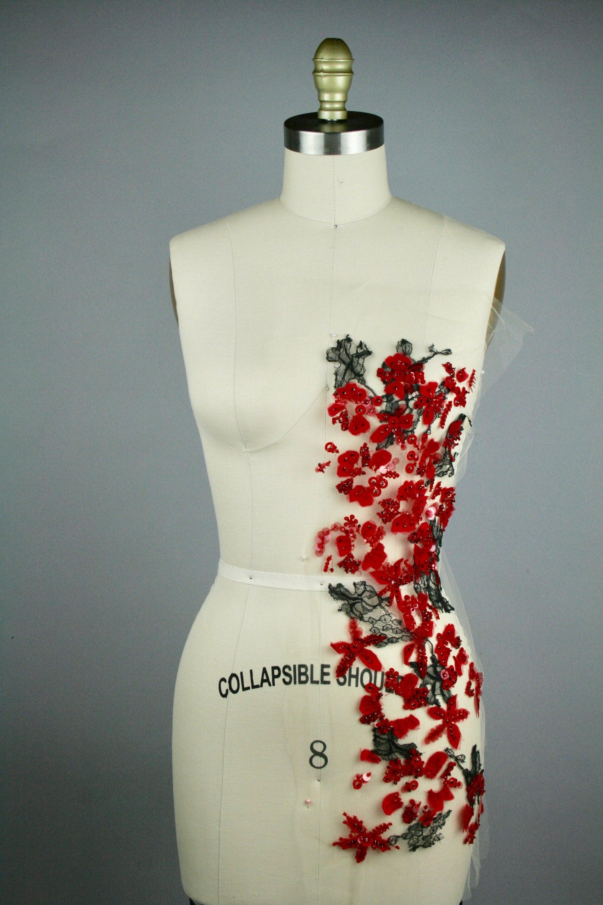 3D Scarlet Red Floral Applique - Moda Artisans