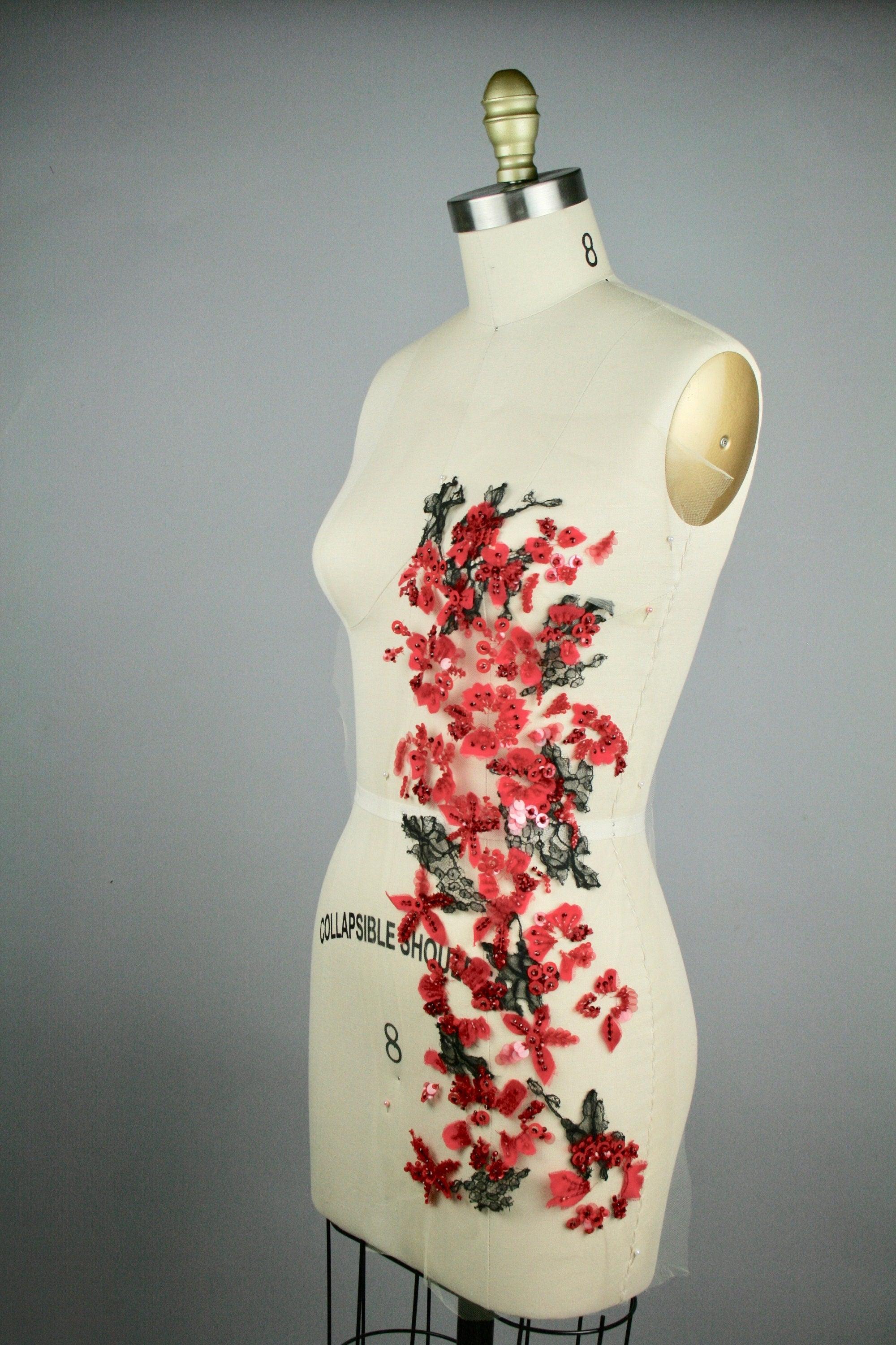 3D Scarlet Red Floral Applique - Moda Artisans