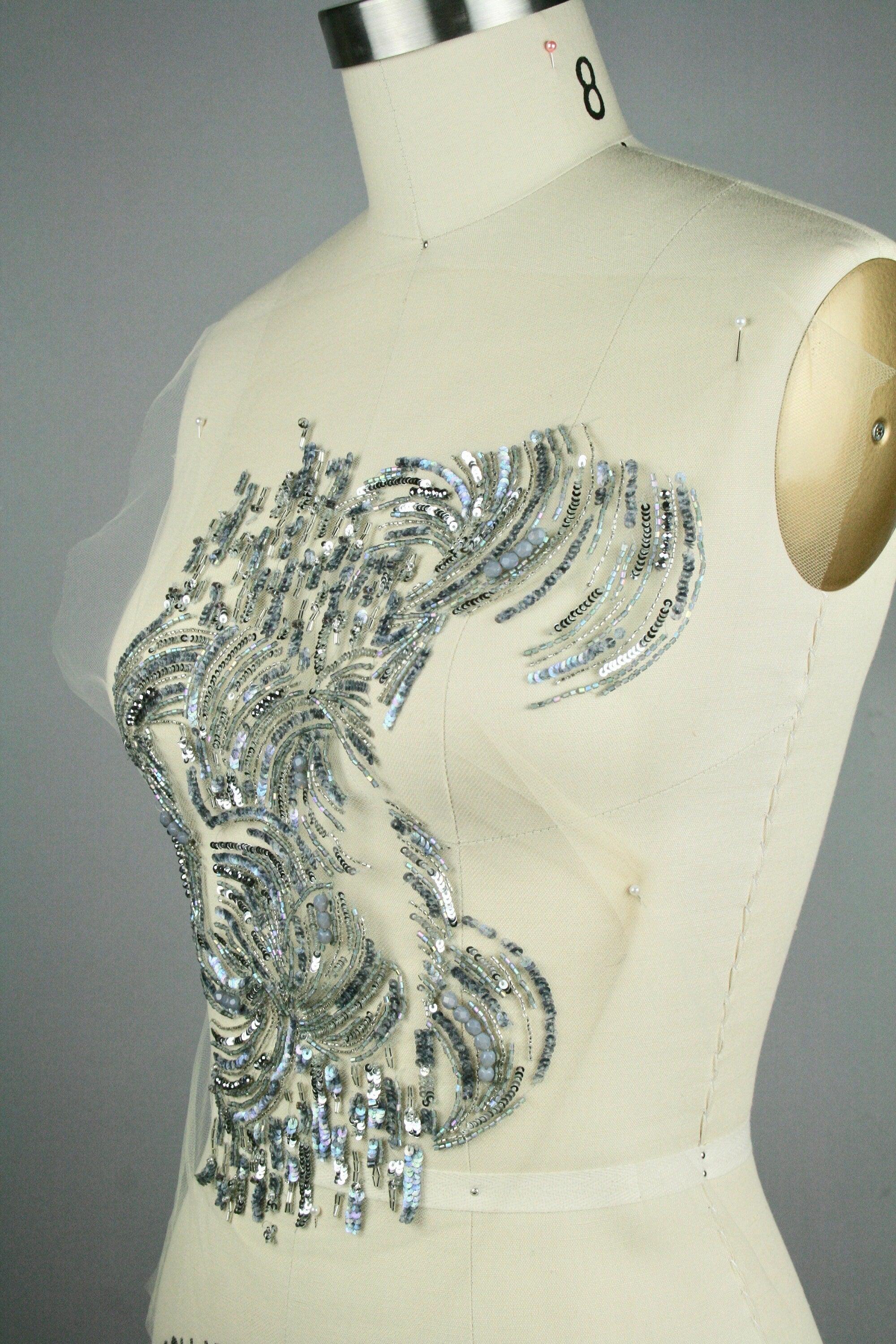 3D Light Catching Silver Beaded Applique Panel - Moda Artisans