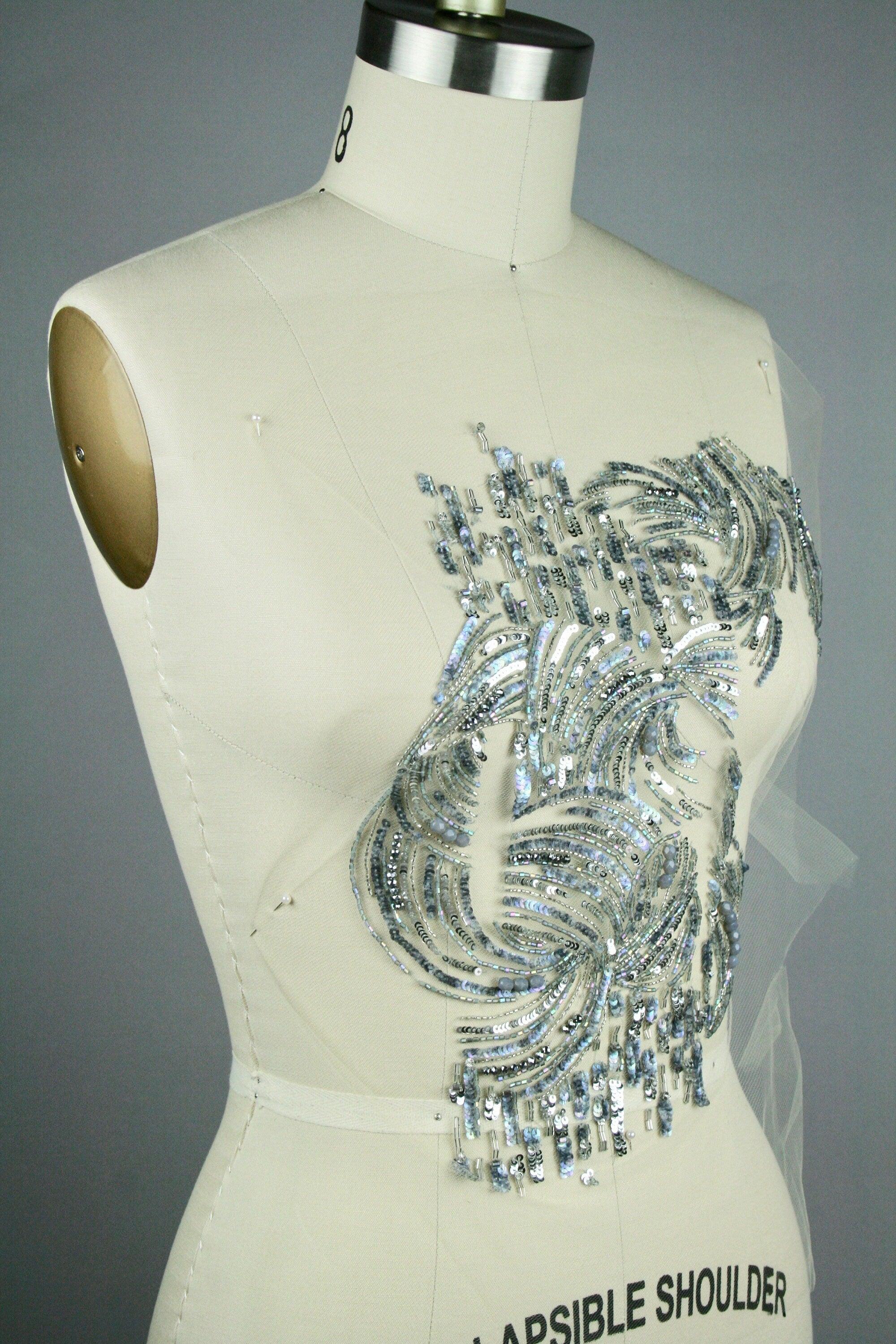 3D Light Catching Silver Beaded Applique Panel - Moda Artisans