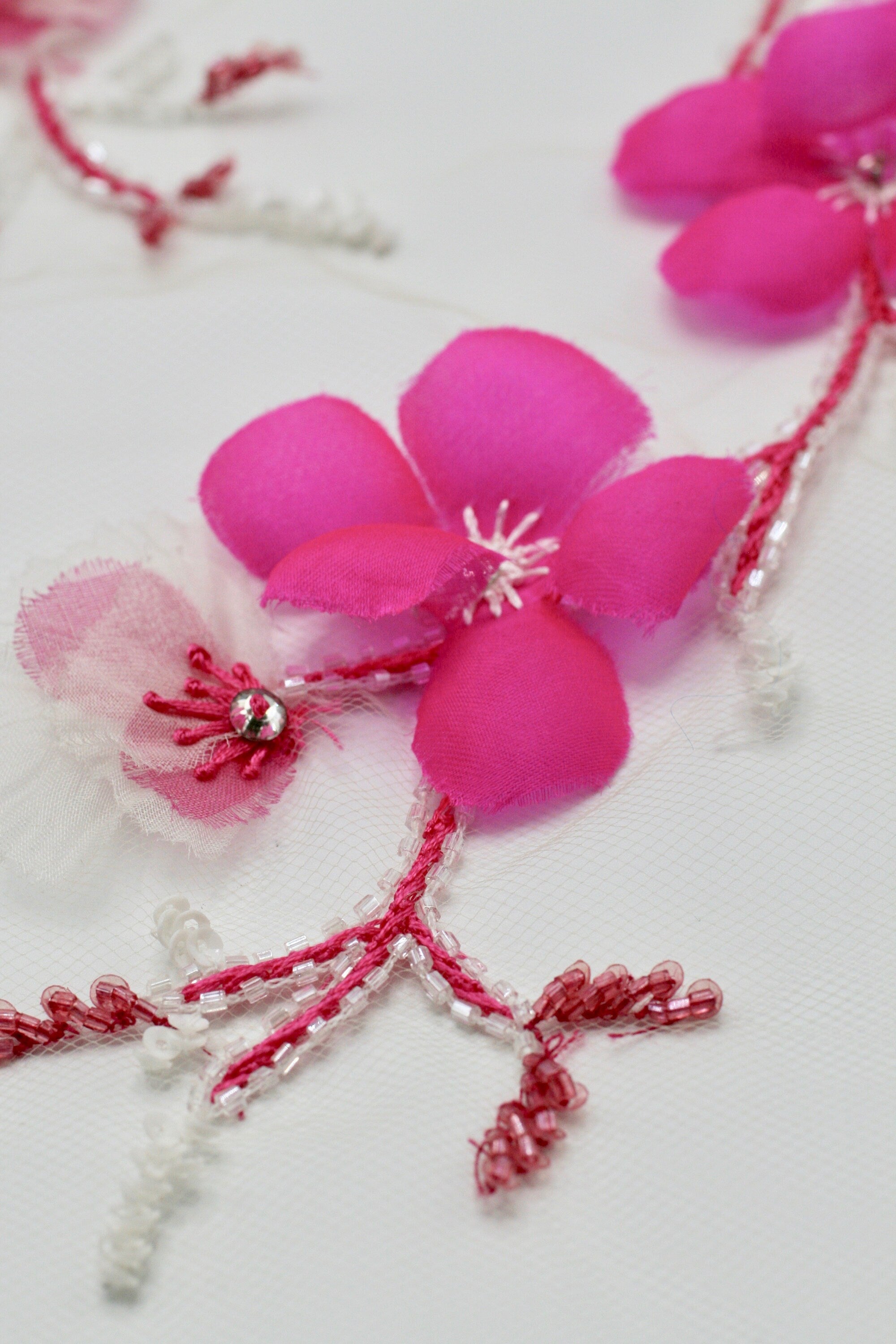 3D Indian Pink Floral Applique