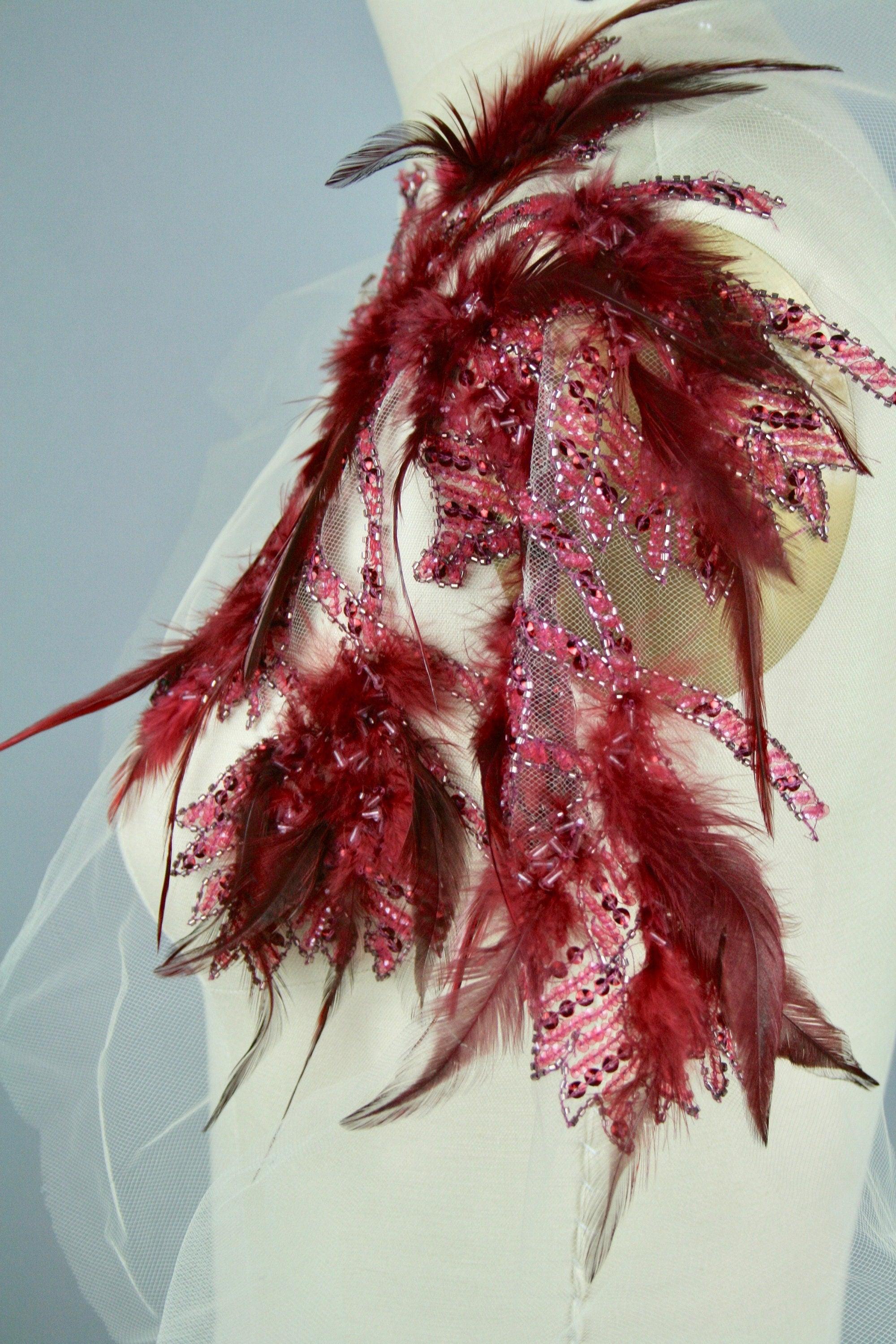 3D Dark Siam Feather Beaded Applique - Moda Artisans