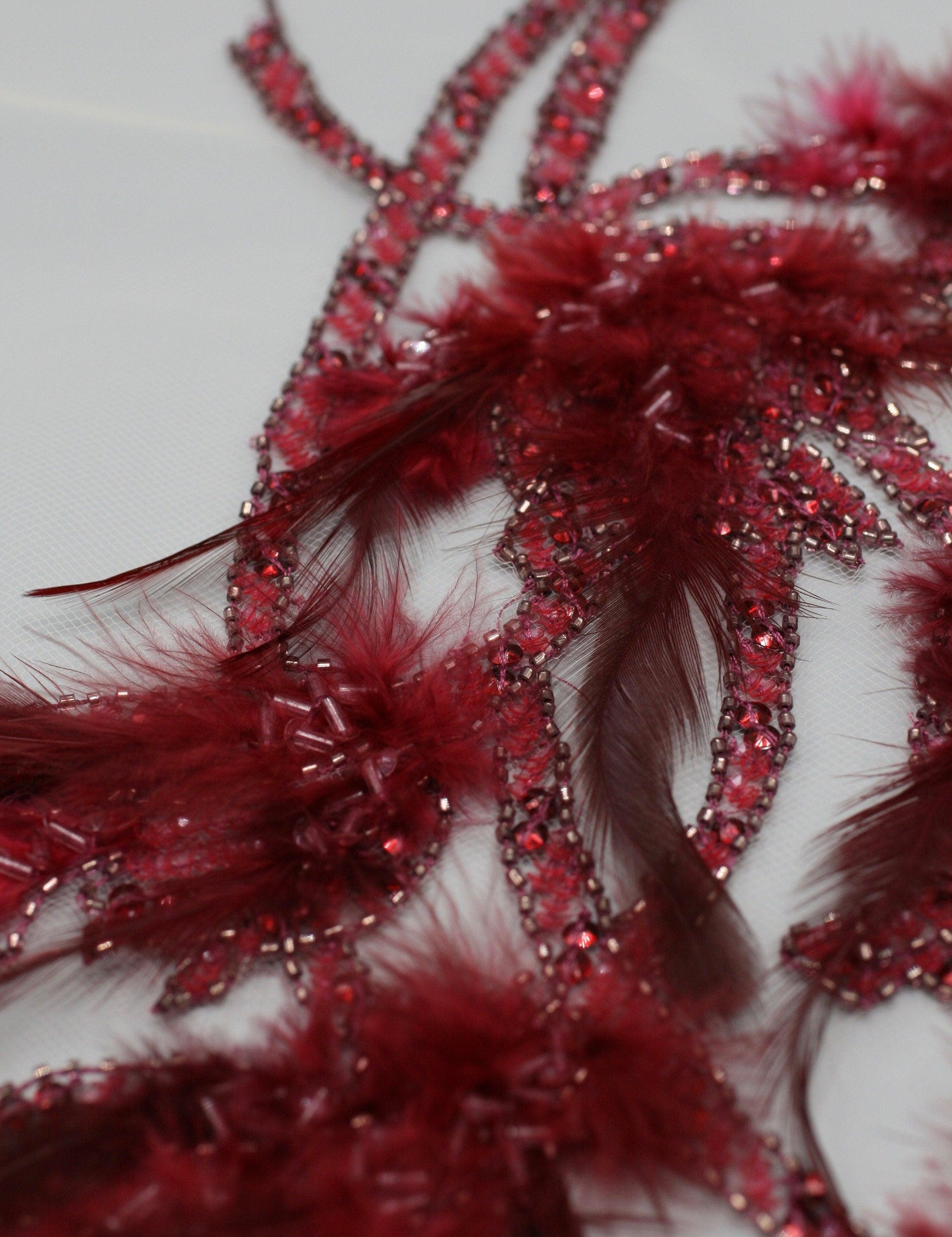 3D Dark Siam Feather Beaded Applique - Moda Artisans