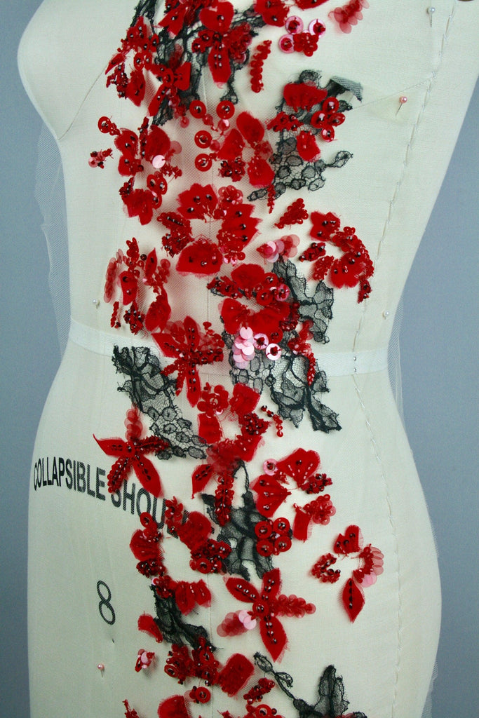 3D Scarlet Red Floral Applique - Moda Artisans