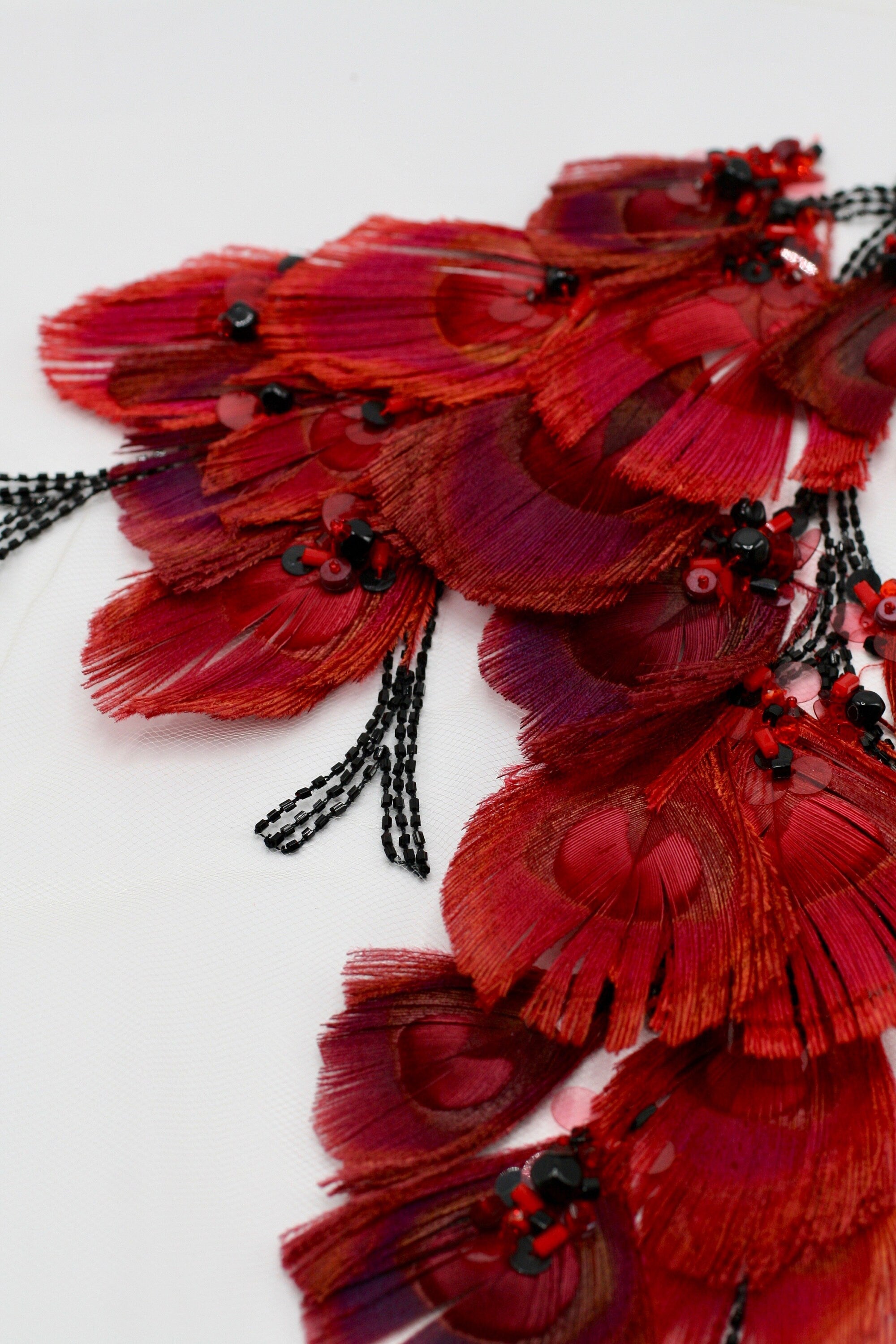 A121 - Scarlet Red Feather Applique Panel