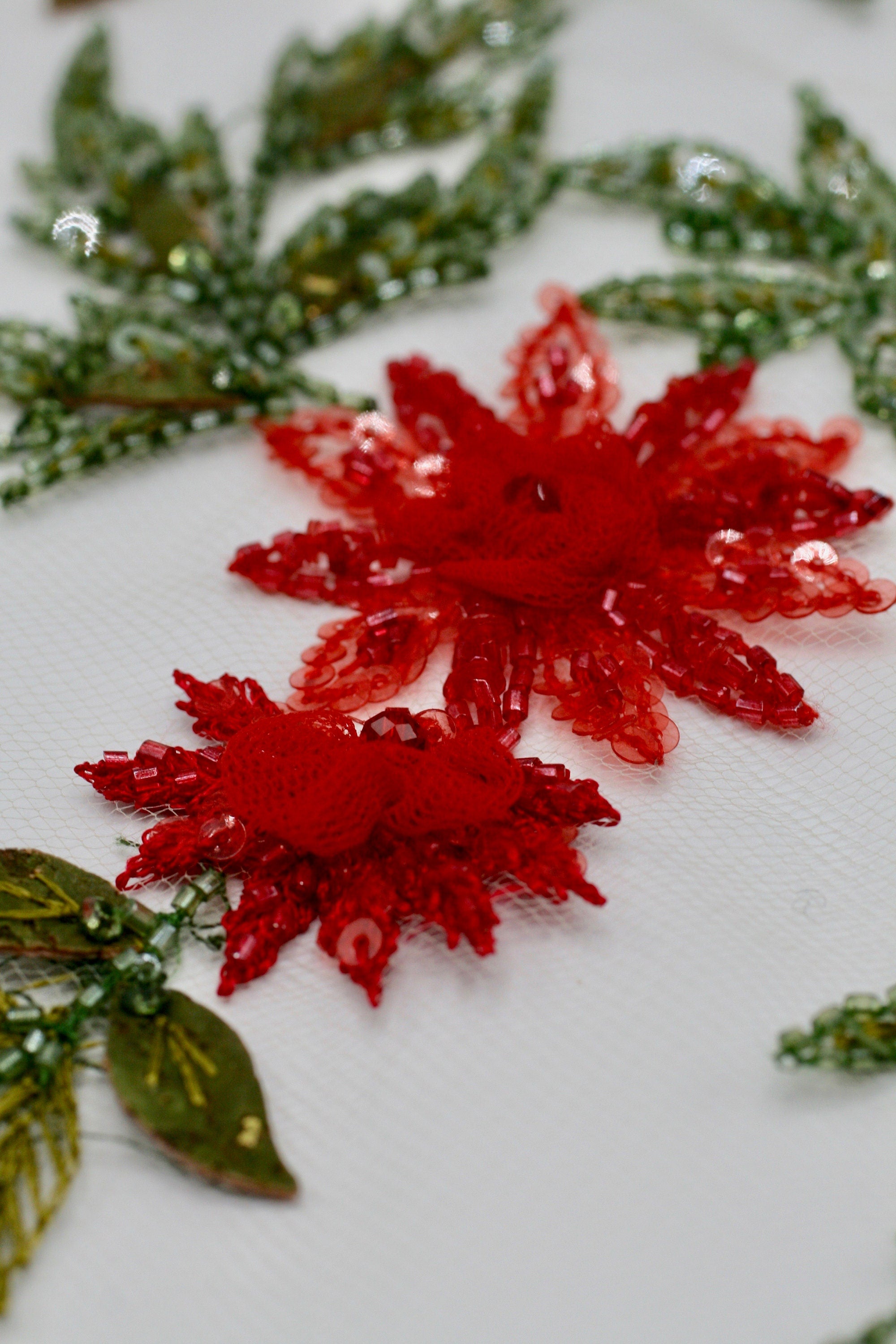 3D Indian Siam Floral Beaded Applique