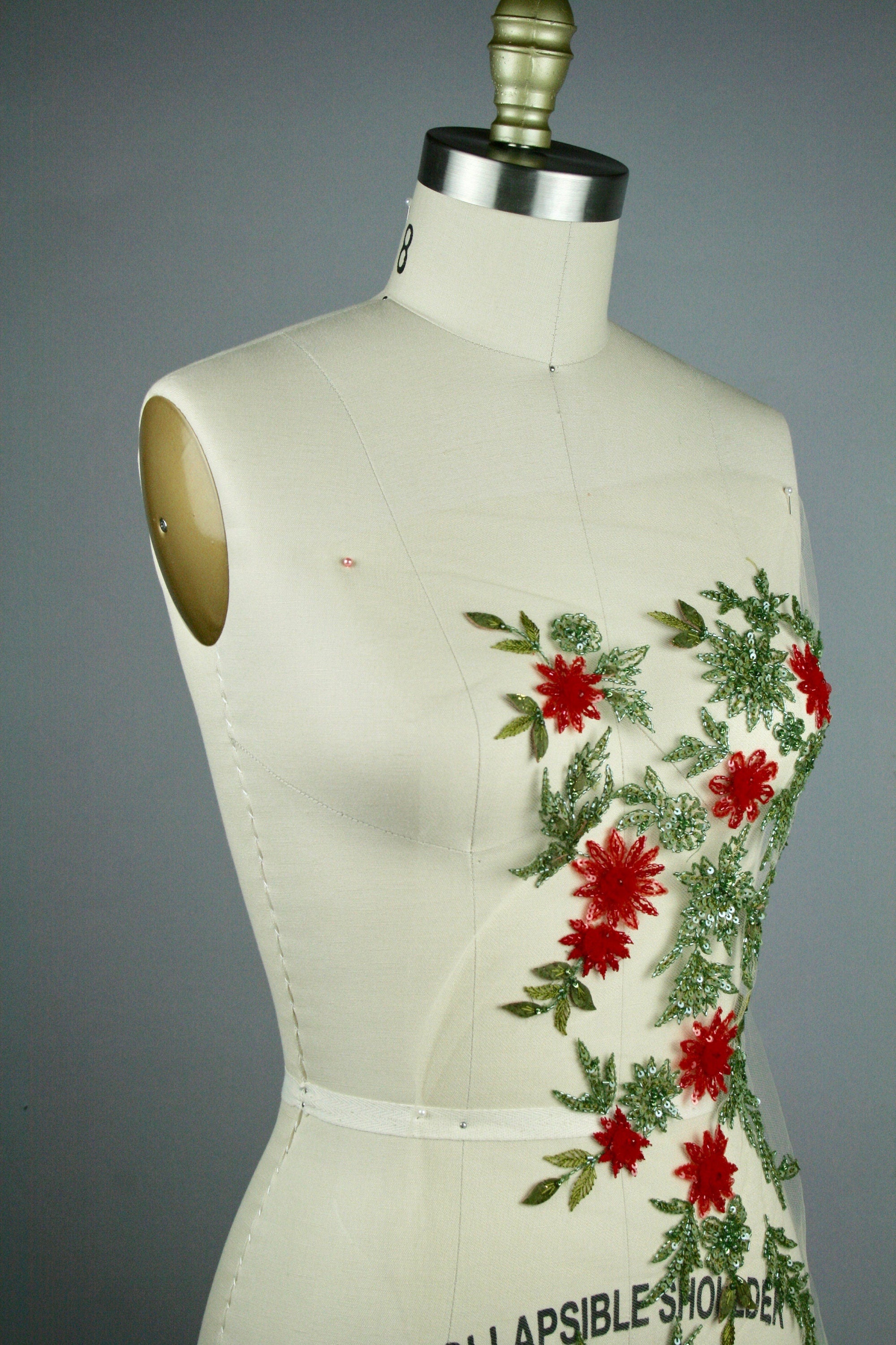 3D Indian Siam Floral Beaded Applique