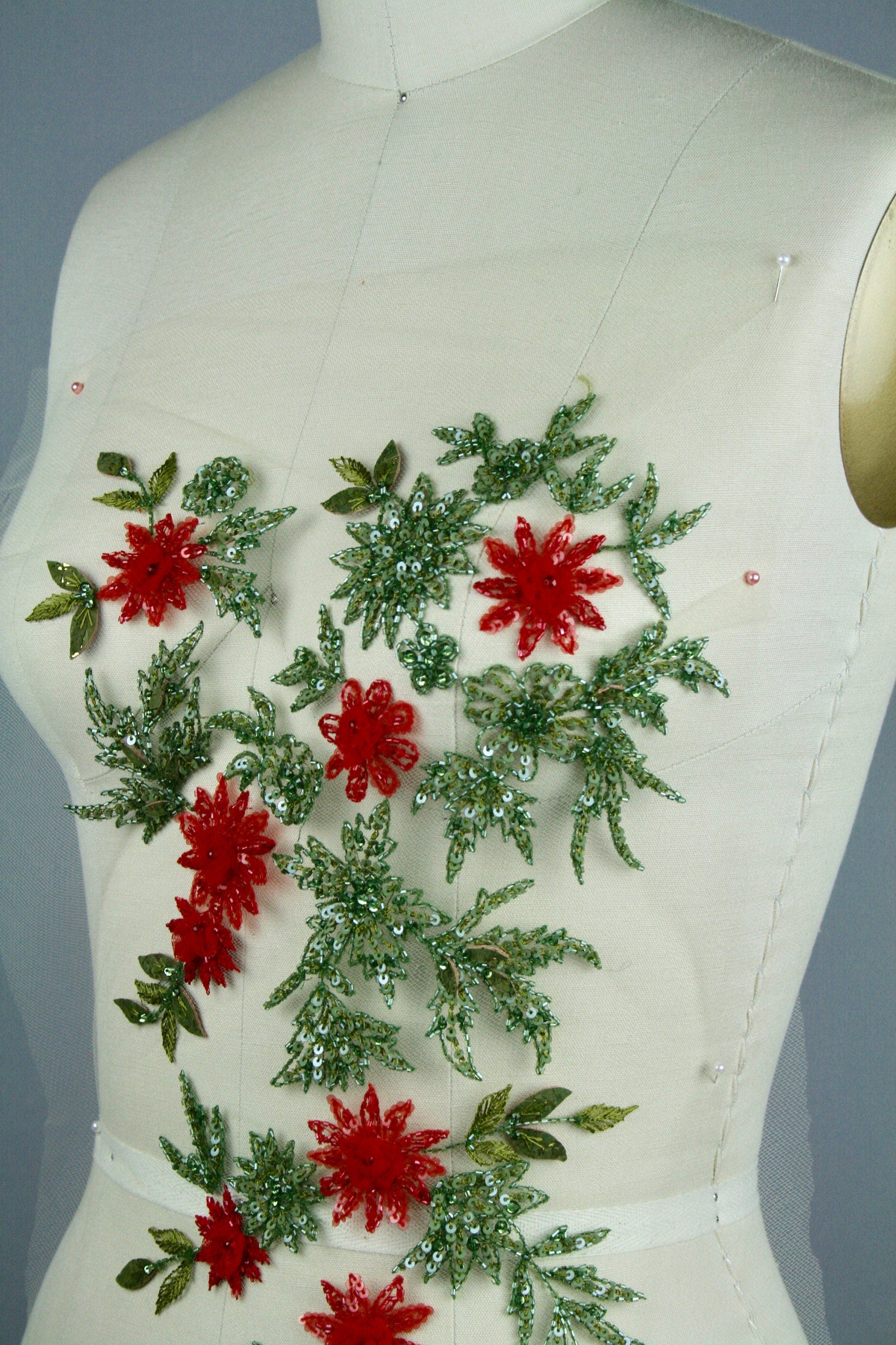 3D Indian Siam Floral Beaded Applique