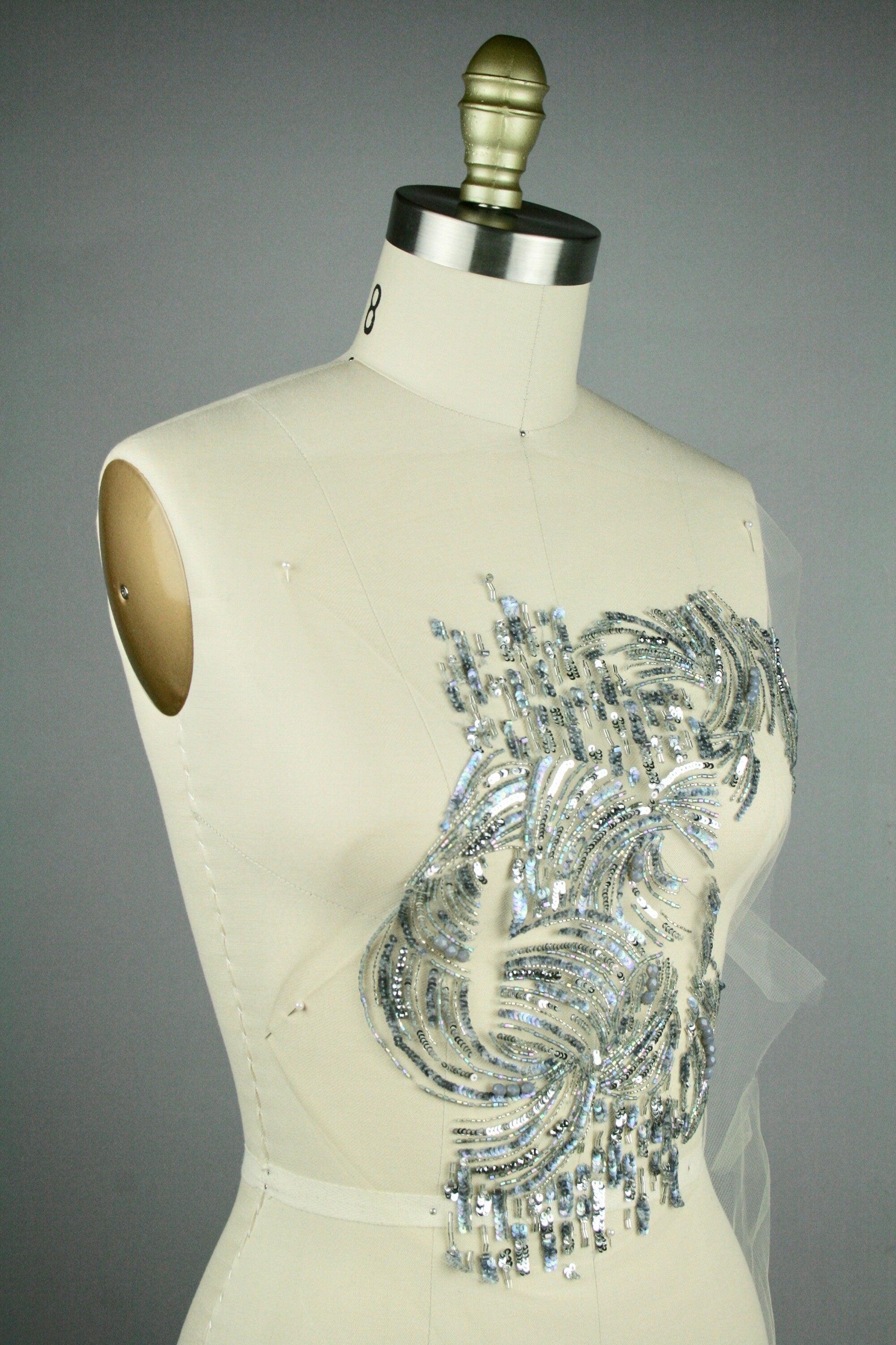 3D Light Catching Silver Beaded Applique Panel - Moda Artisans