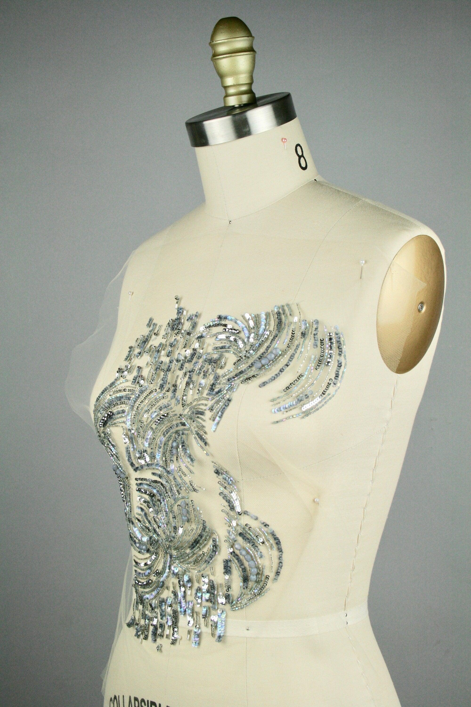 3D Light Catching Silver Beaded Applique Panel - Moda Artisans