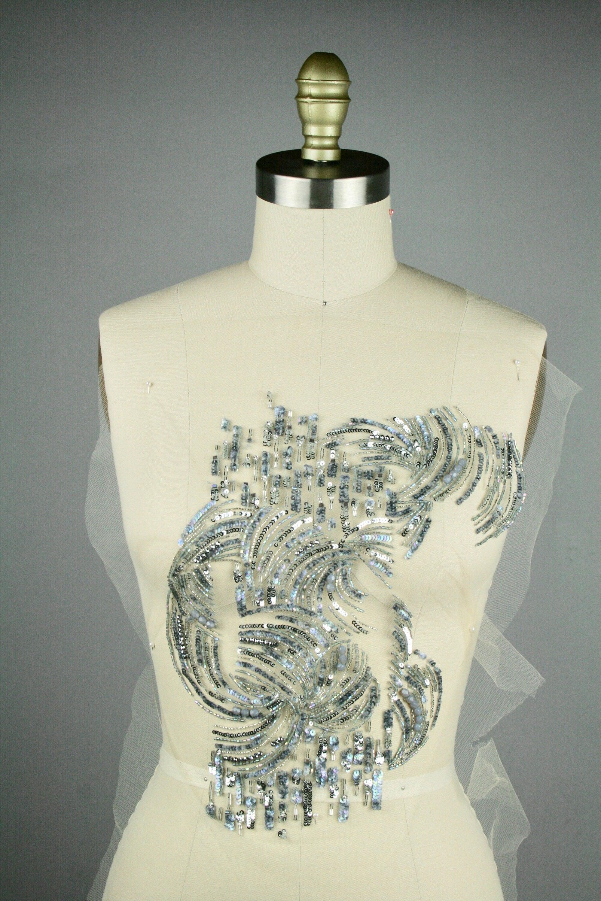 3D Light Catching Silver Beaded Applique Panel - Moda Artisans