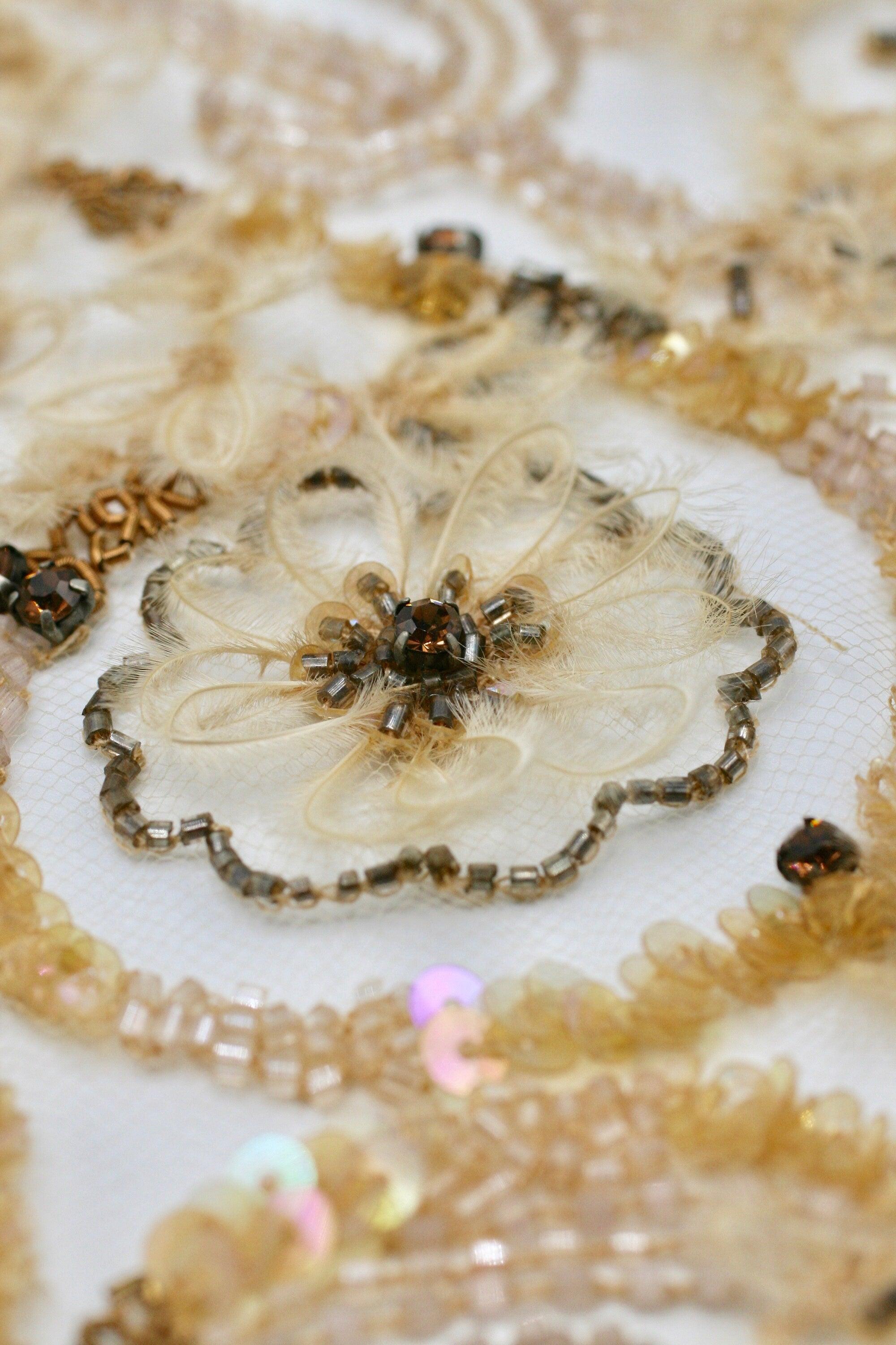 C119 - Champagne Floral Baroque Applique - Moda Artisans