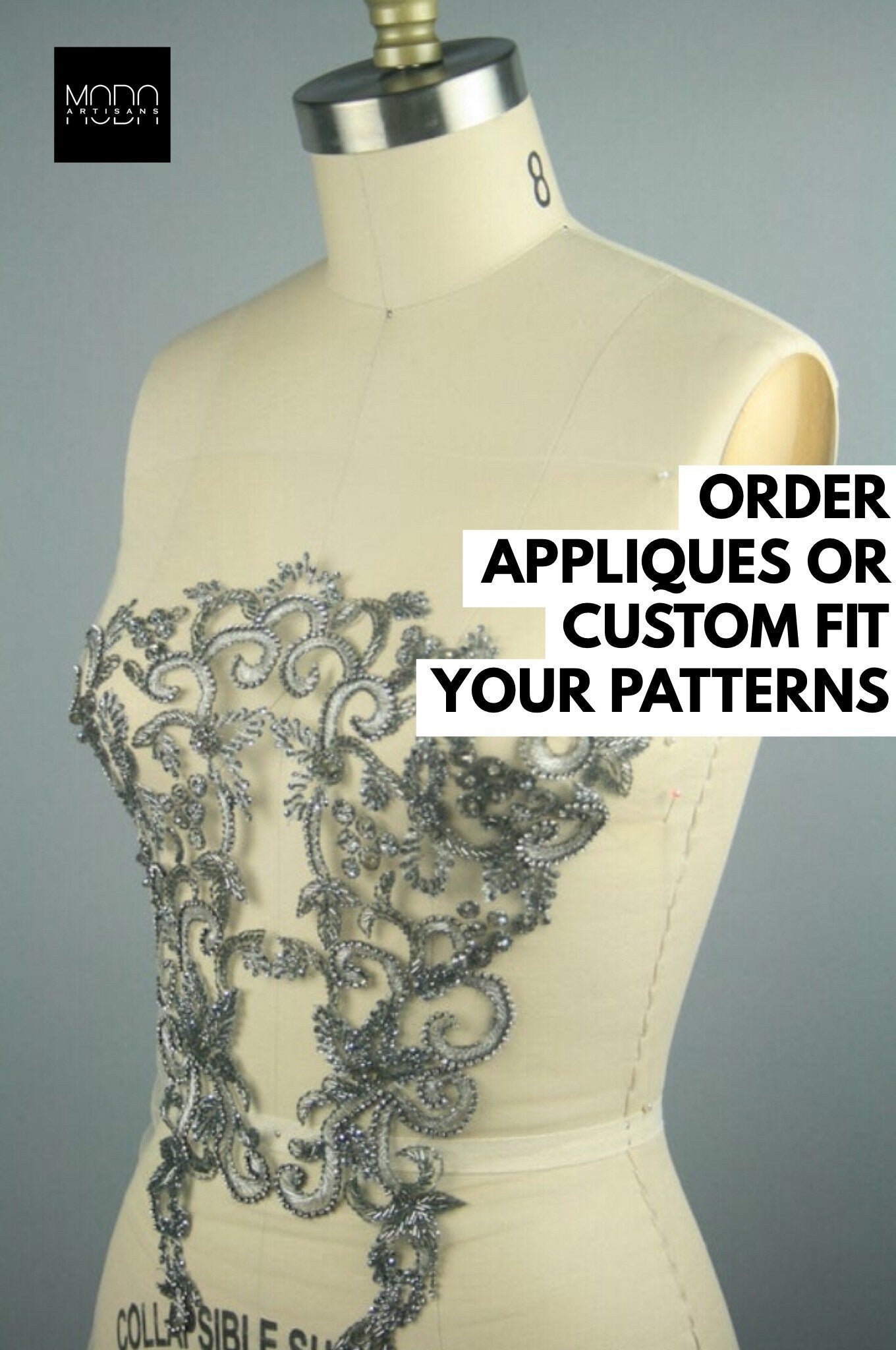 3D Platinum Beaded Applique