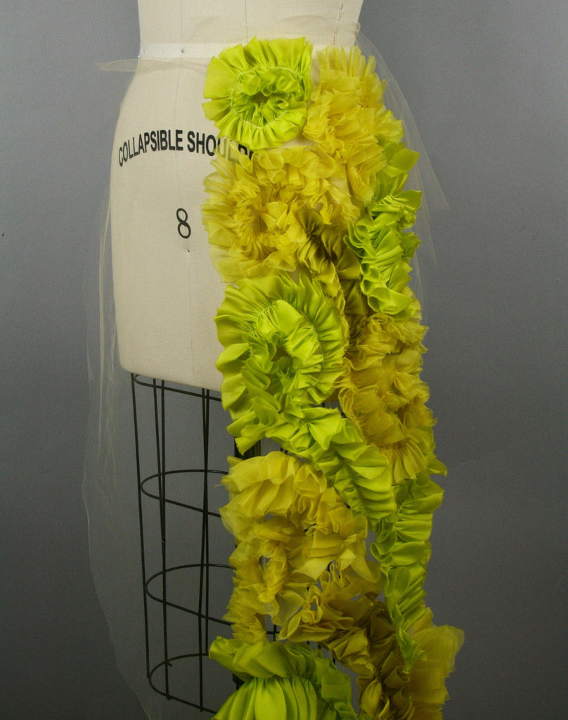 3D Chartreuse Silk Organza Ruffled Applique - Moda Artisans