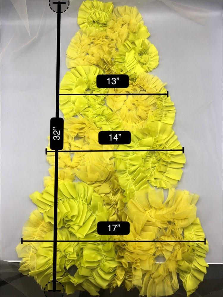 3D Chartreuse Silk Organza Ruffled Applique - Moda Artisans