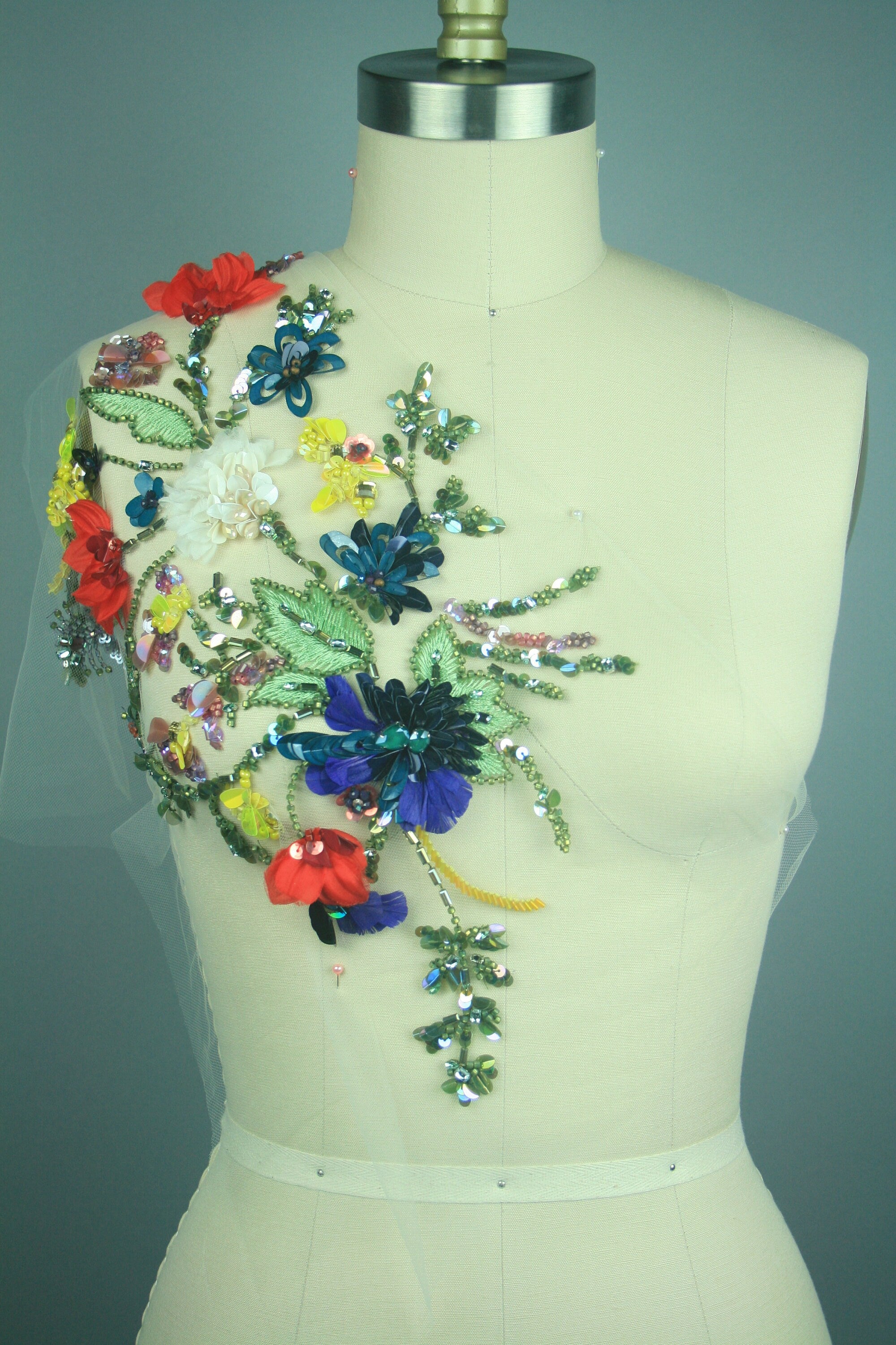 3D Multi Colored Beaded & Embroidered Floral Applique