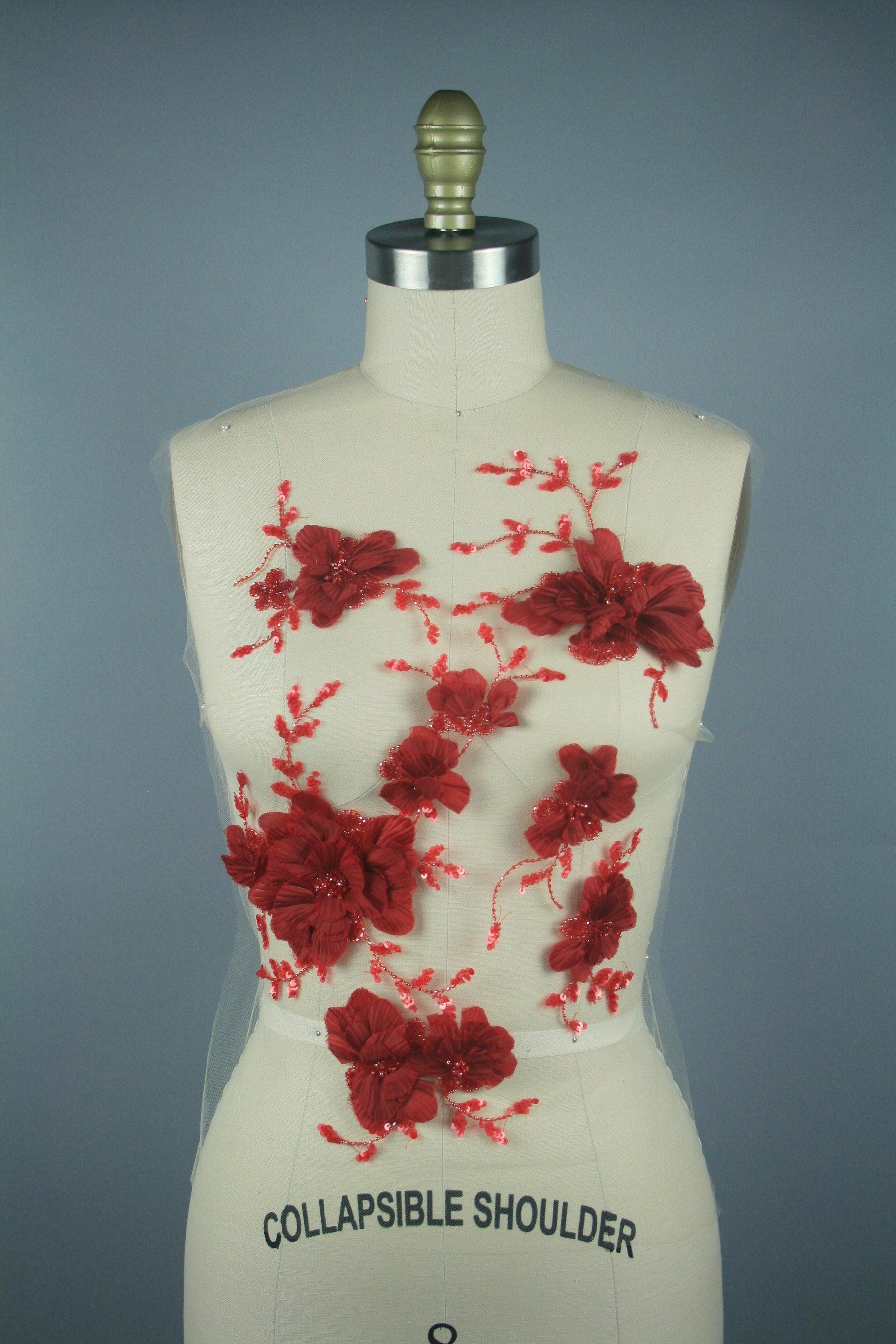 3D Ruby Red Floral Applique - Moda Artisans