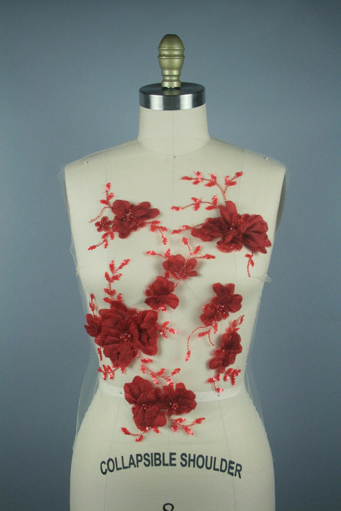 3D Ruby Red Floral Applique - Moda Artisans
