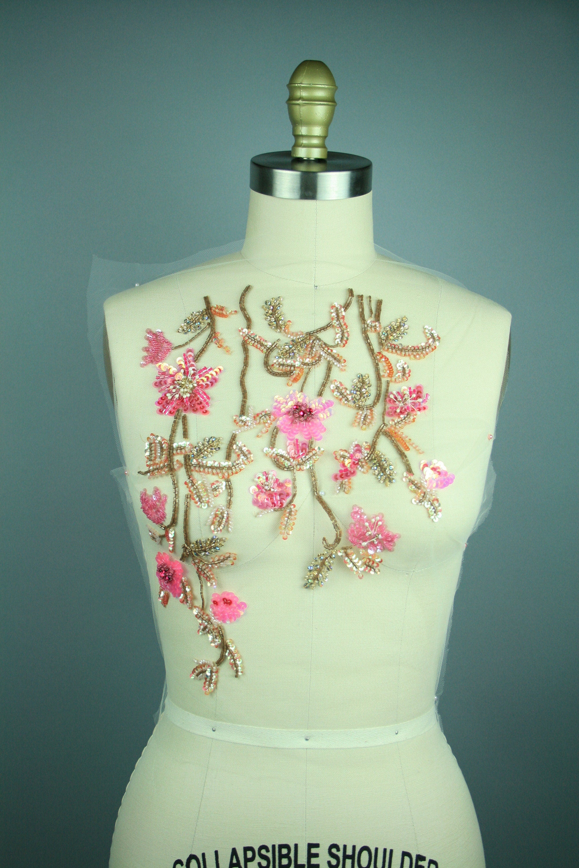 3D Pink & Gold Floral Applique