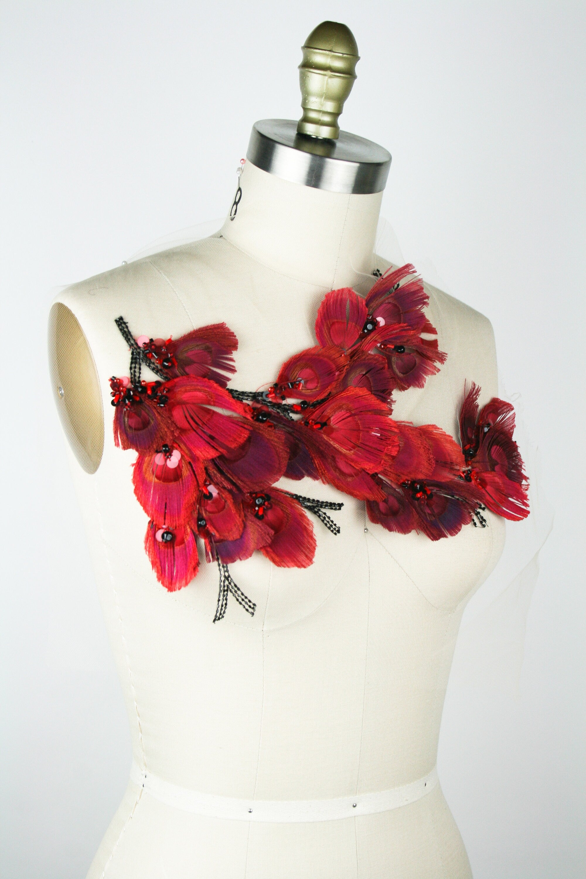 A121 - Scarlet Red Feather Applique Panel