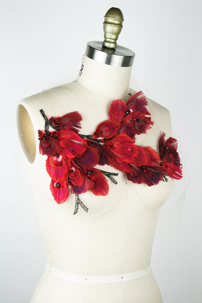 A121 - Scarlet Red Feather Applique Panel
