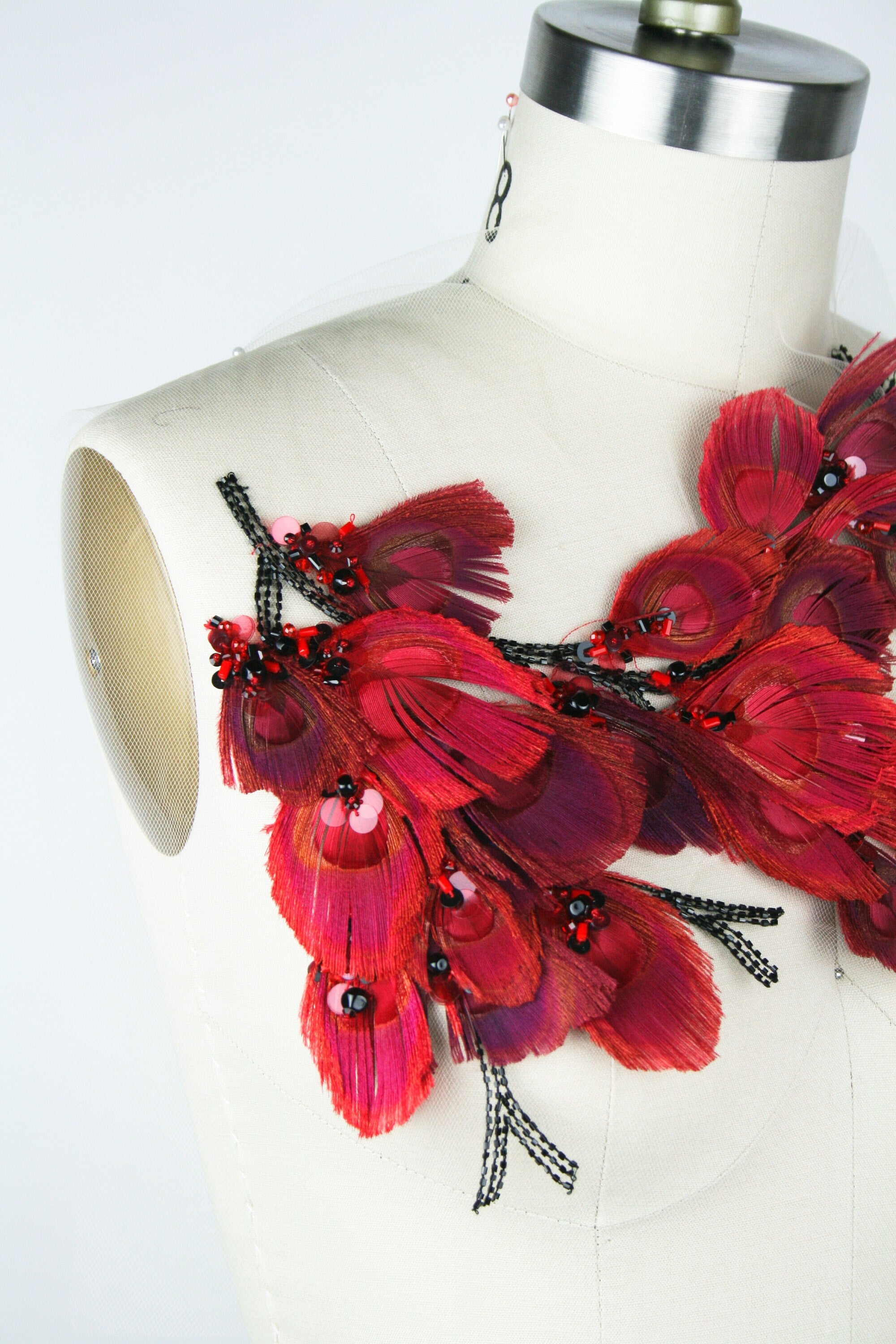 A121 - Scarlet Red Feather Applique Panel