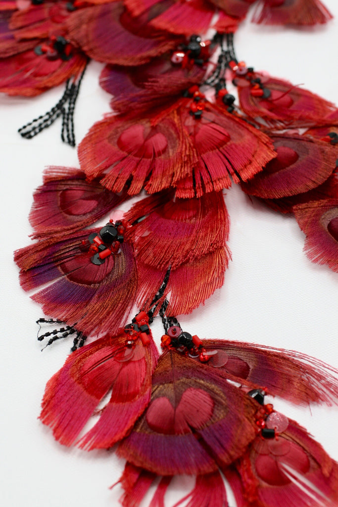 A121 - Scarlet Red Feather Applique Panel