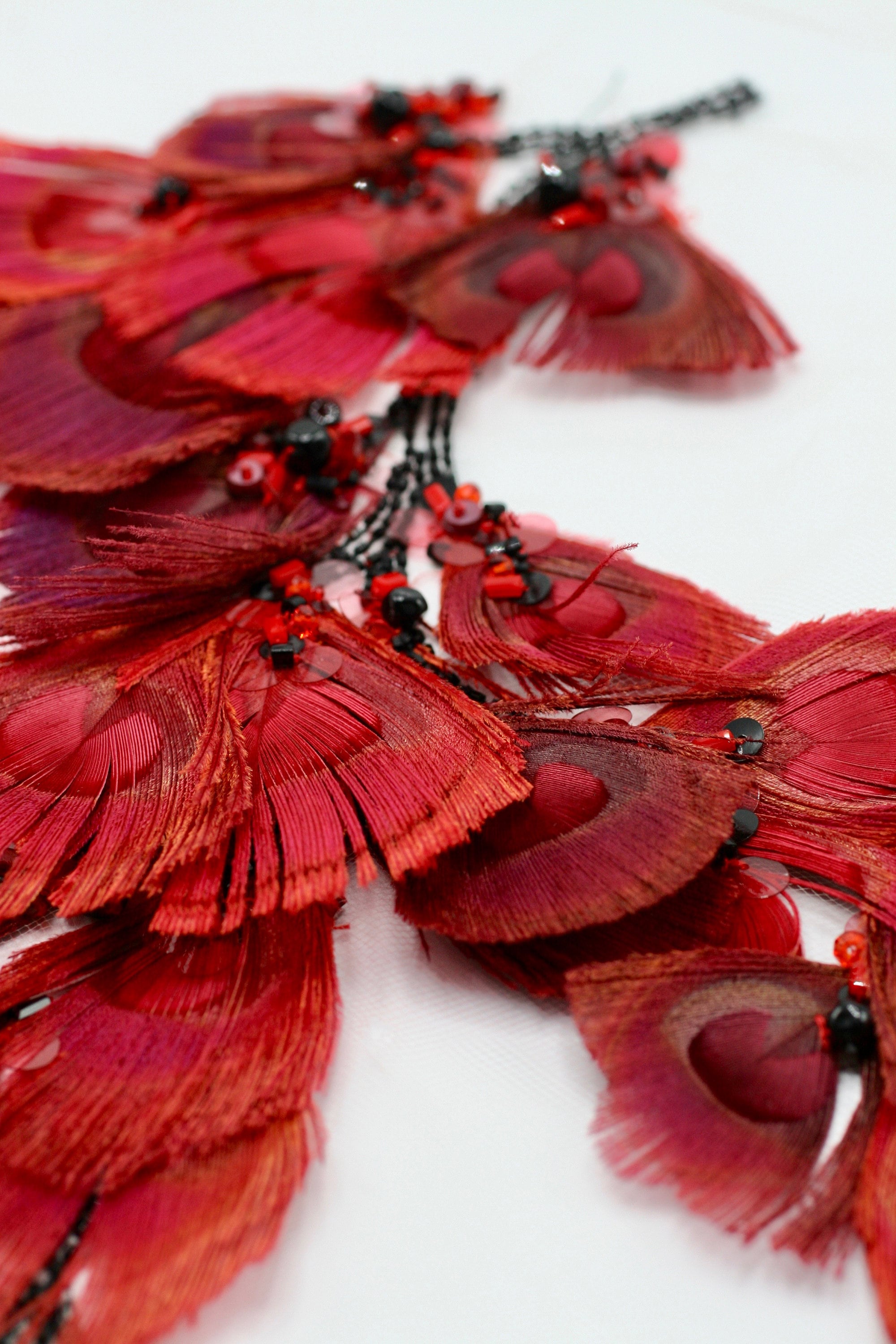 A121 - Scarlet Red Feather Applique Panel