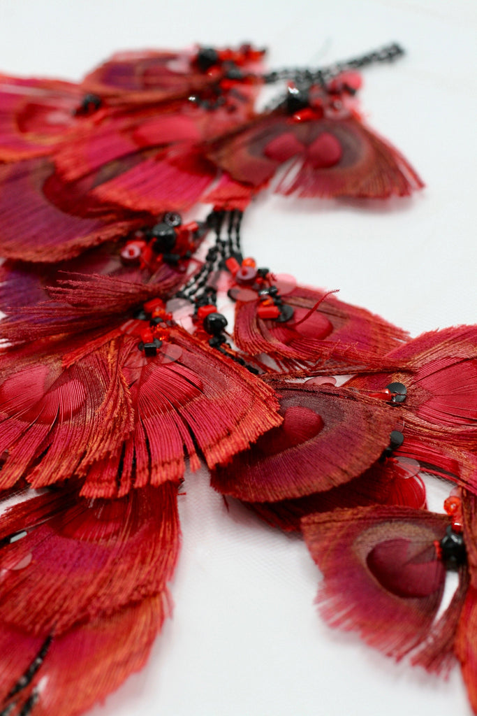 A121 - Scarlet Red Feather Applique Panel