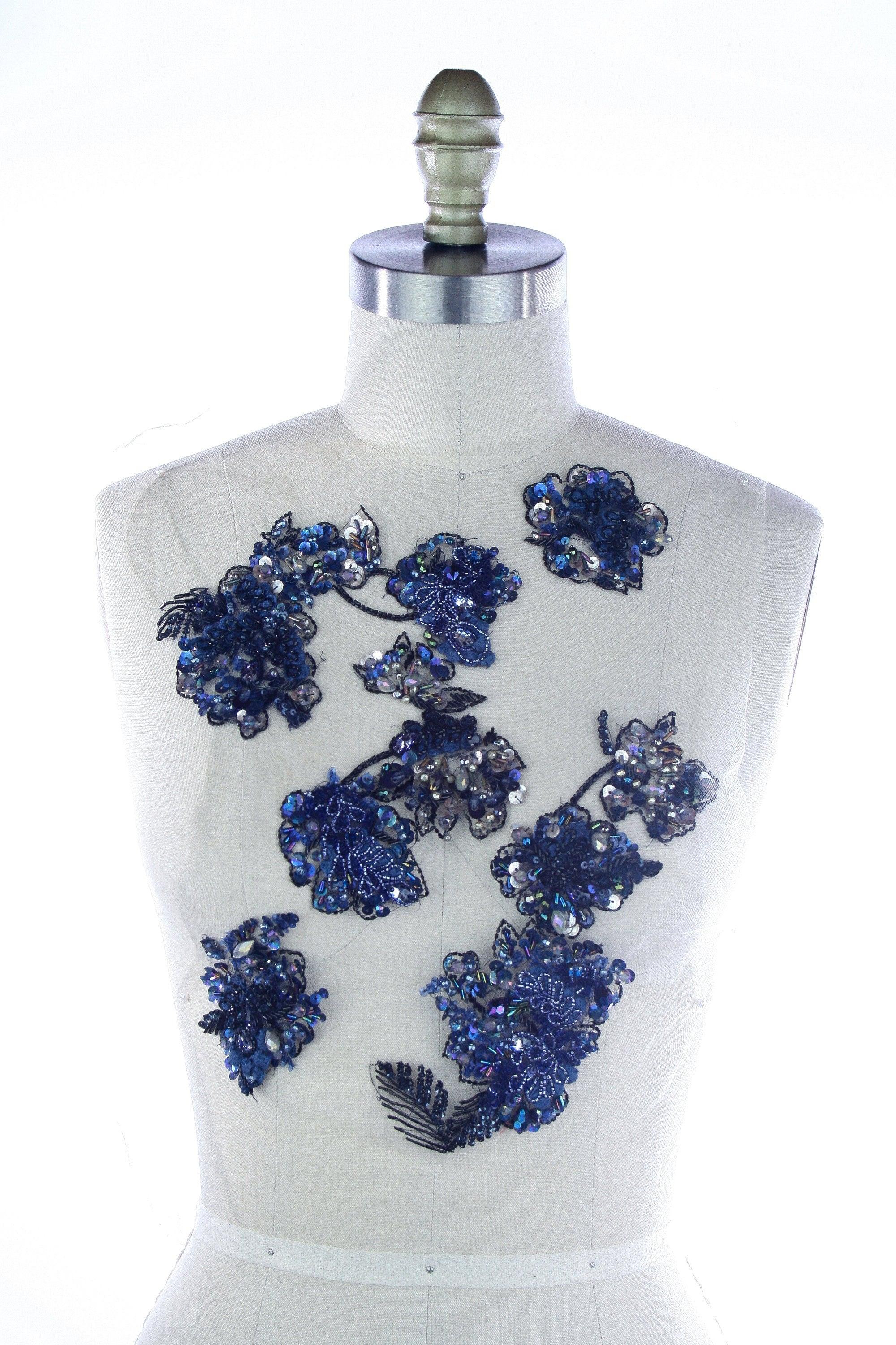 A135 - Navy Hematite Floral Applique - Moda Artisans