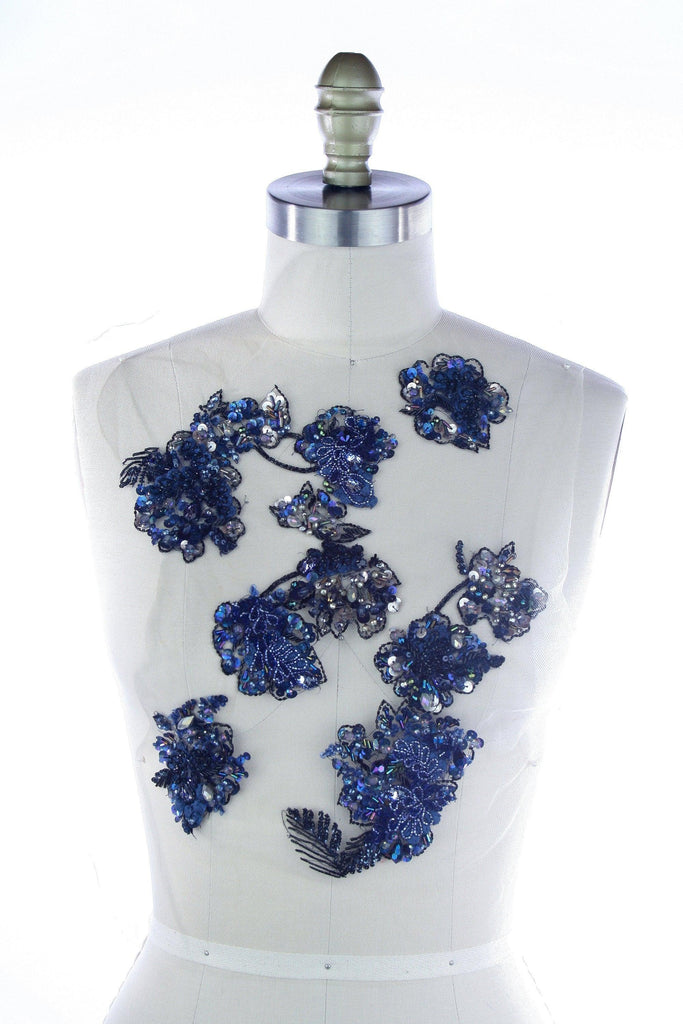 A135 - Navy Hematite Floral Applique - Moda Artisans
