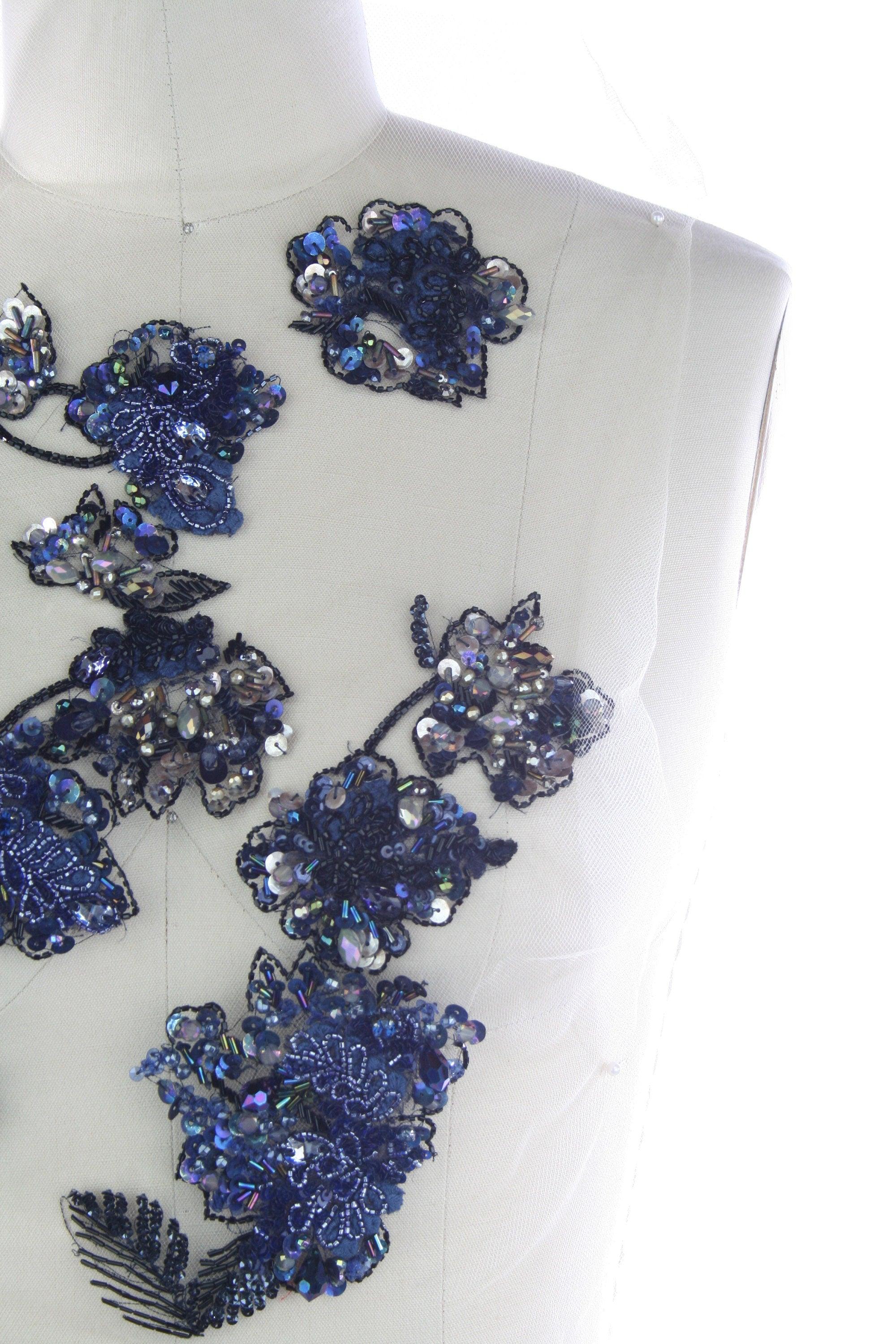 A135 - Navy Hematite Floral Applique - Moda Artisans