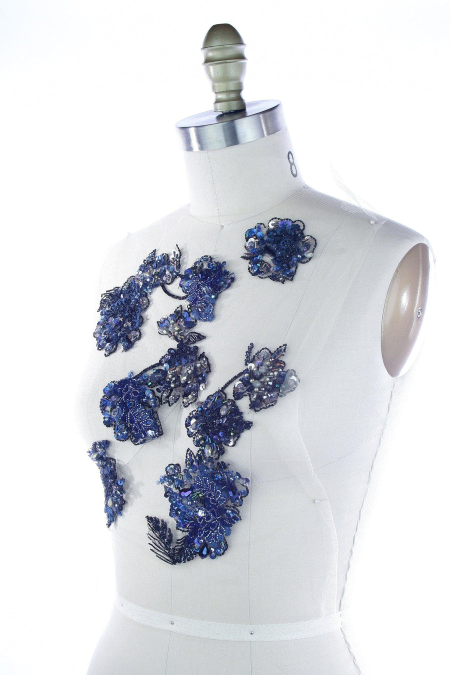 A135 - Navy Hematite Floral Applique - Moda Artisans