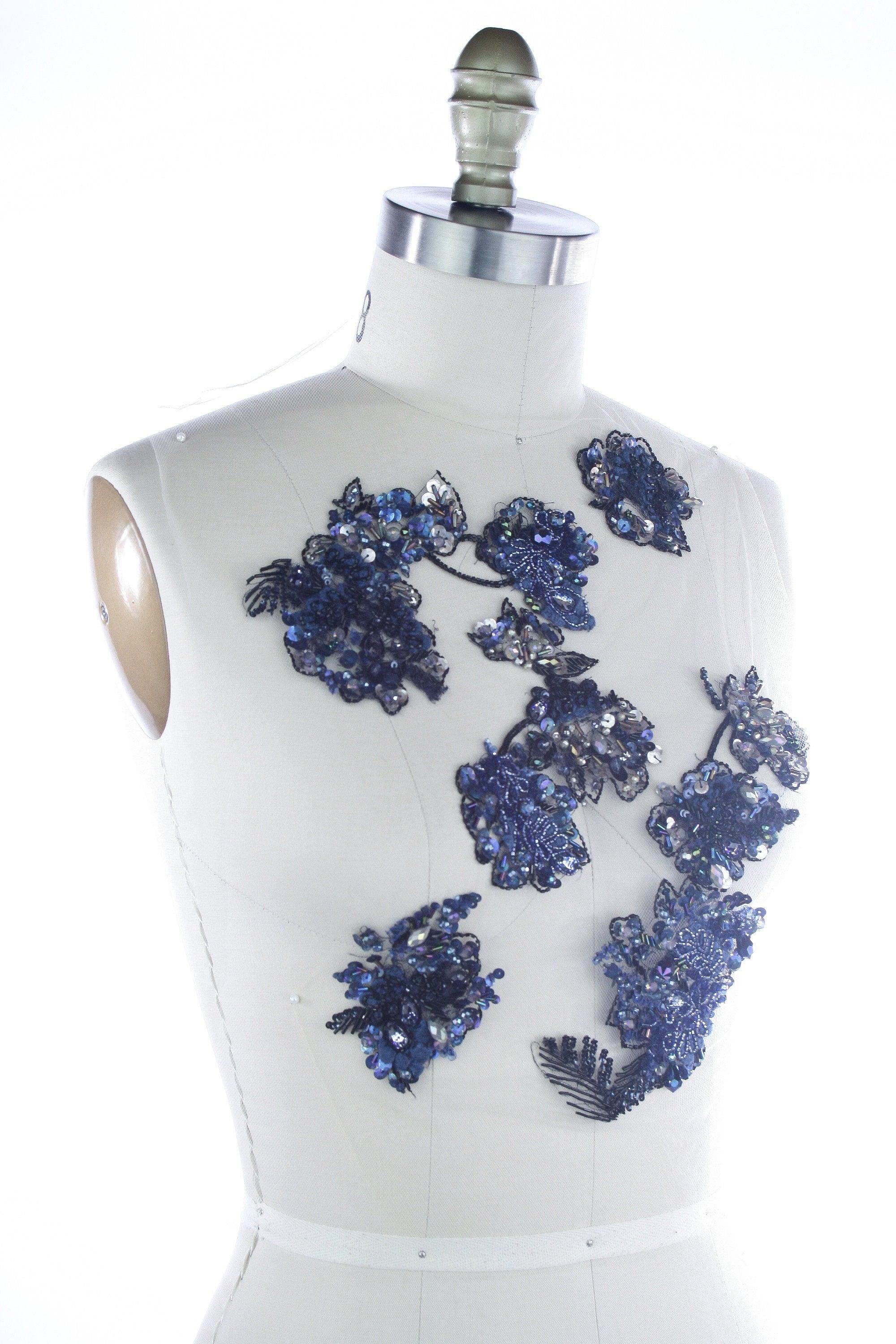 A135 - Navy Hematite Floral Applique - Moda Artisans