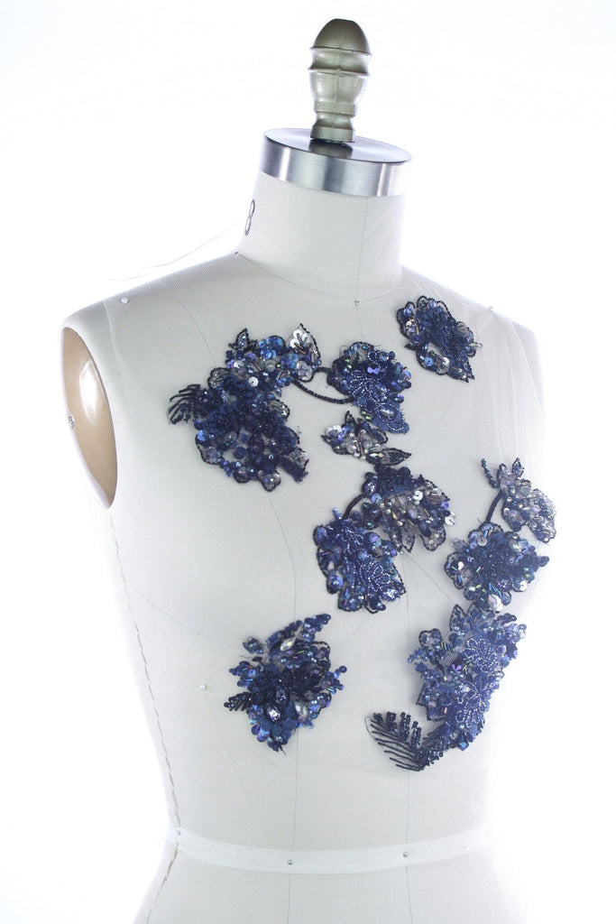 A135 - Navy Hematite Floral Applique - Moda Artisans