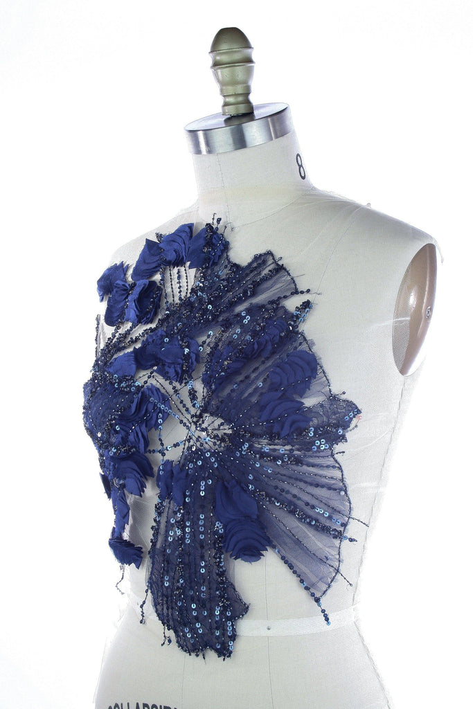 3D Midnight Blue Chantilly Lace Floral Applique - Moda Artisans
