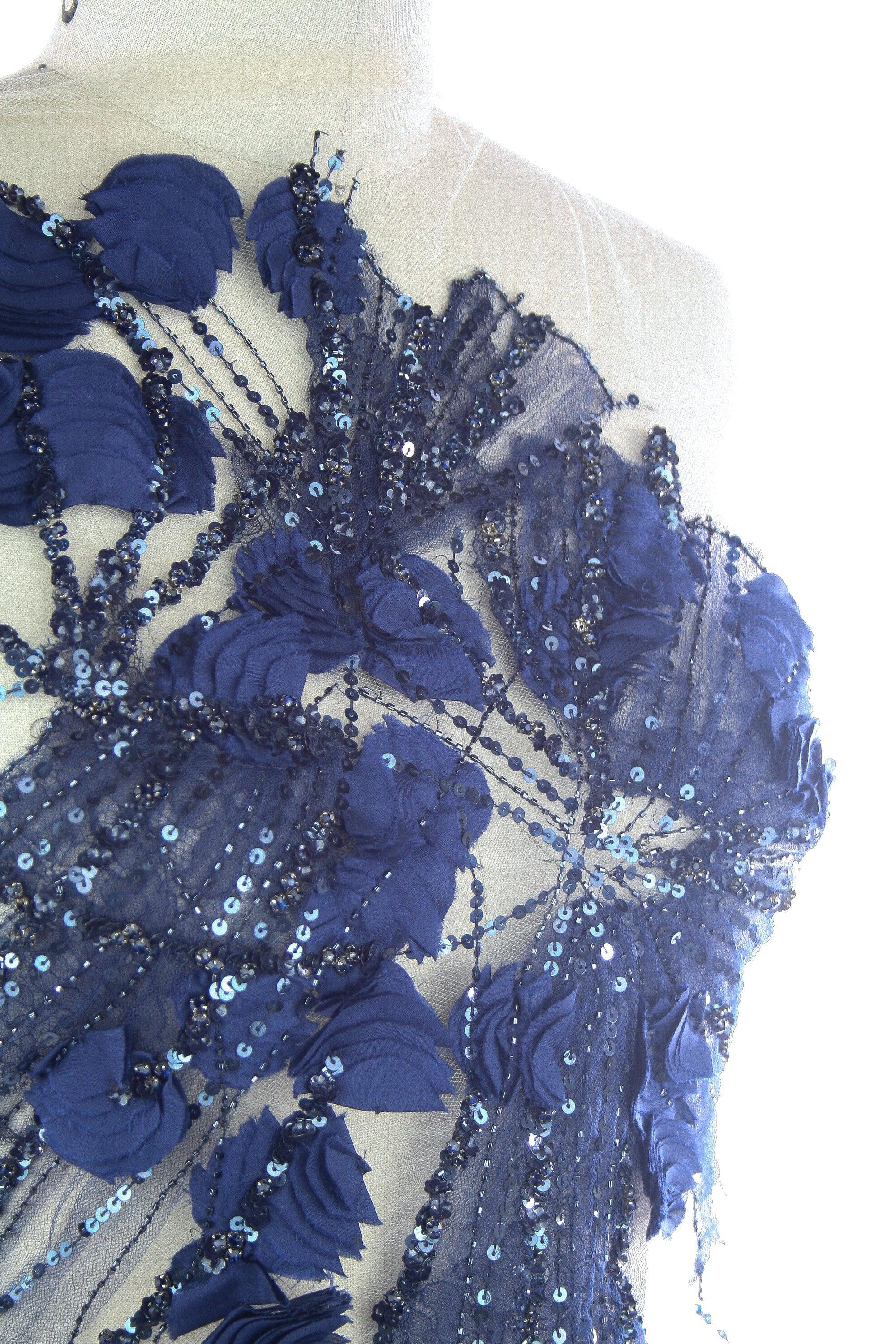 3D Midnight Blue Chantilly Lace Floral Applique - Moda Artisans