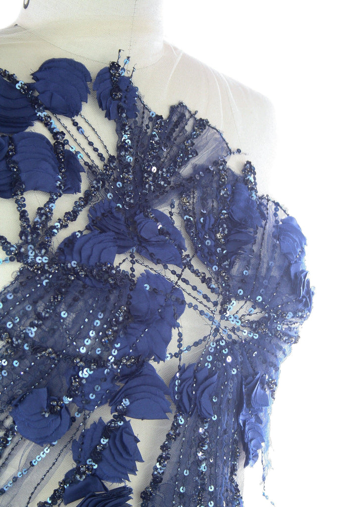 3D Midnight Blue Chantilly Lace Floral Applique - Moda Artisans