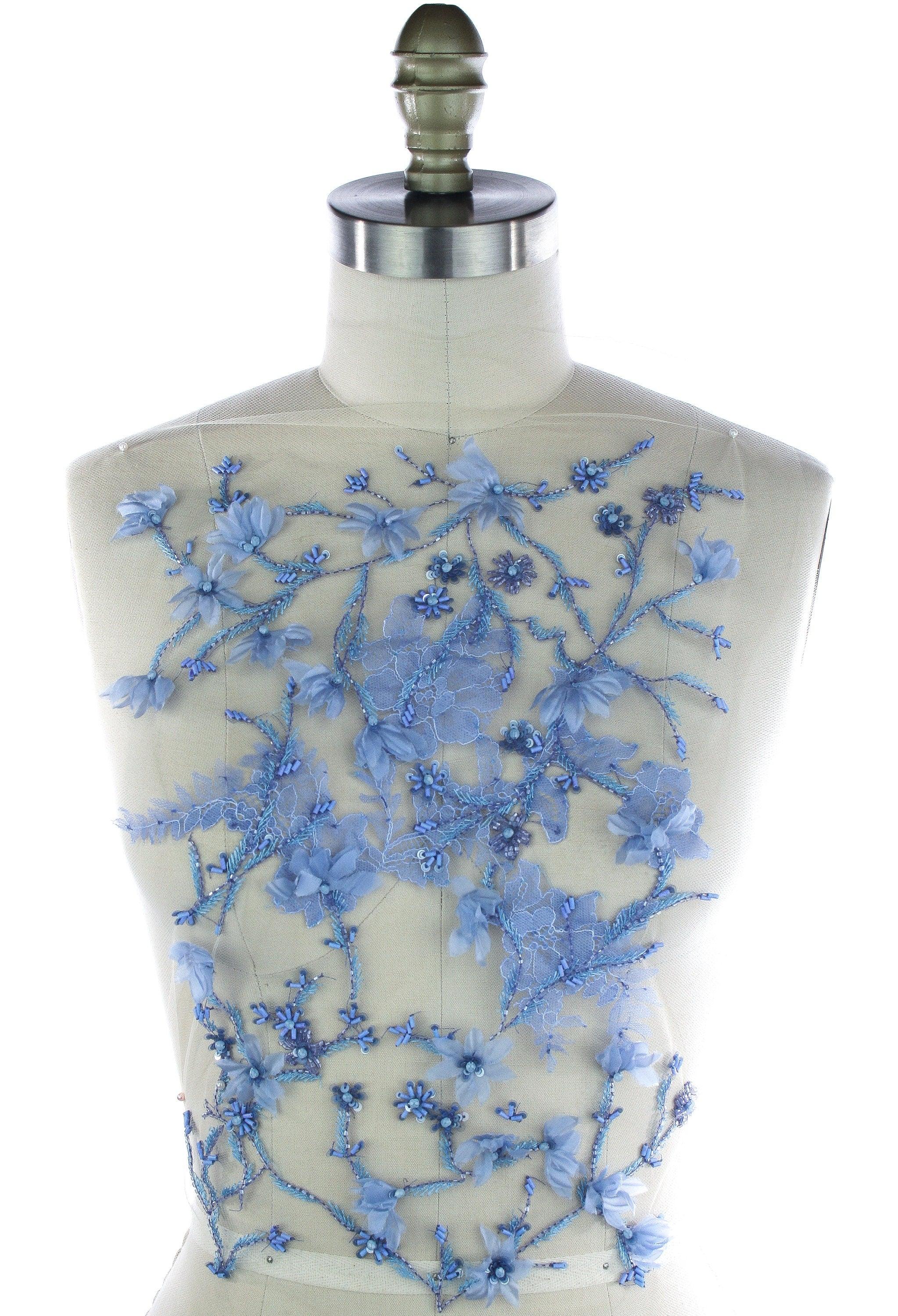 B113 - Floral Beaded Chantilly Lace Applique - Moda Artisans