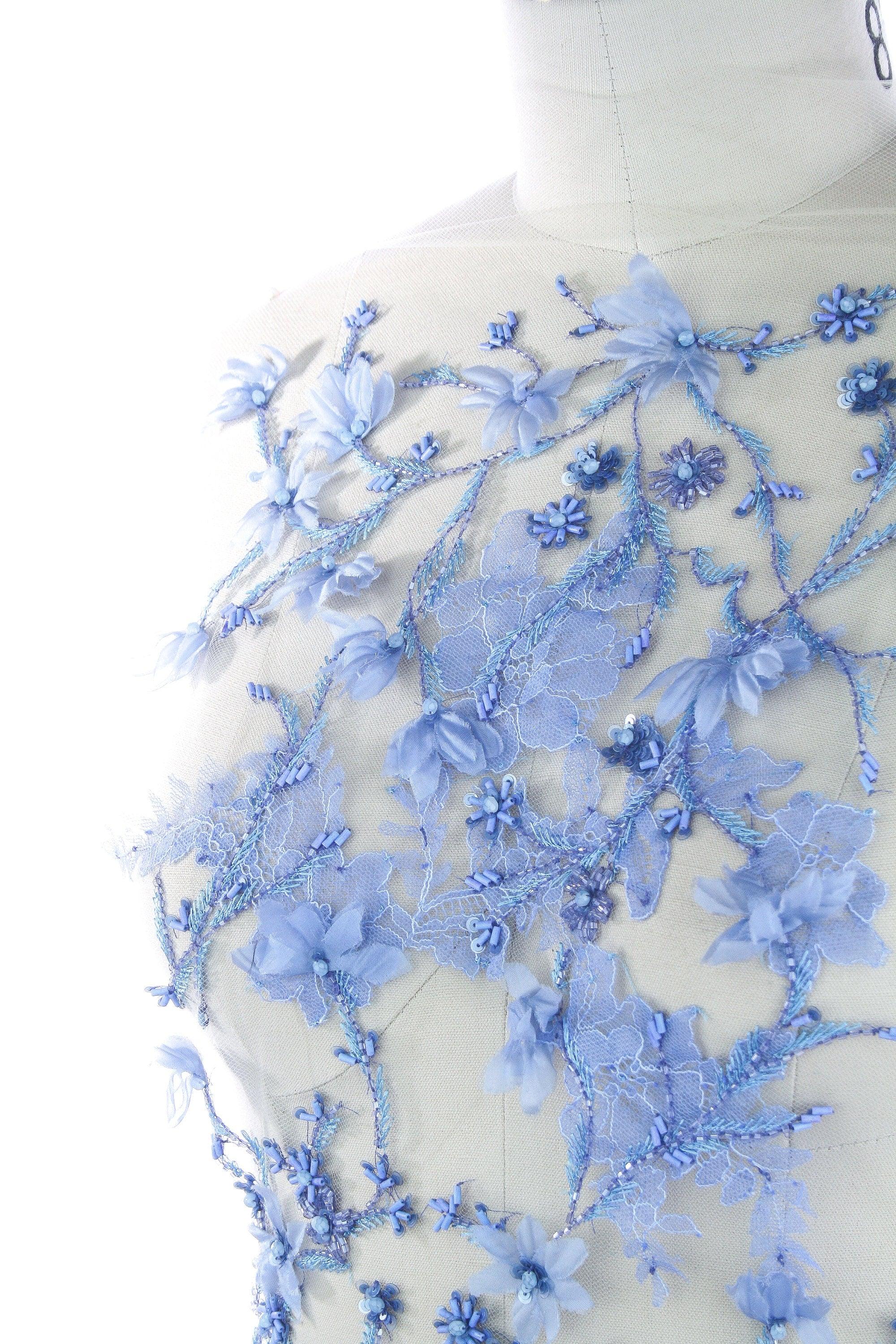 B113 - Floral Beaded Chantilly Lace Applique - Moda Artisans