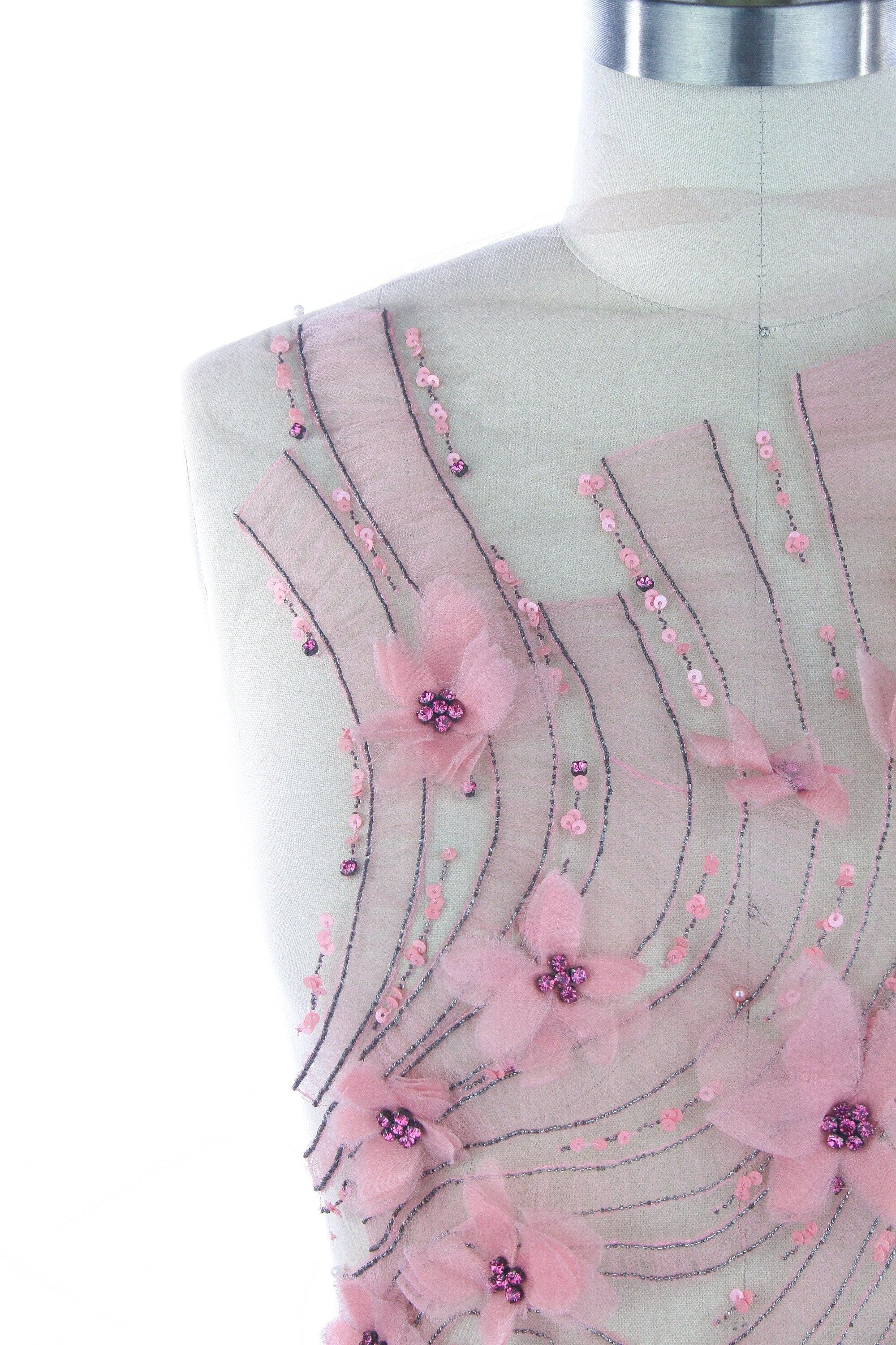 A129 - Swirling Floral Beaded Silk Applique - Moda Artisans