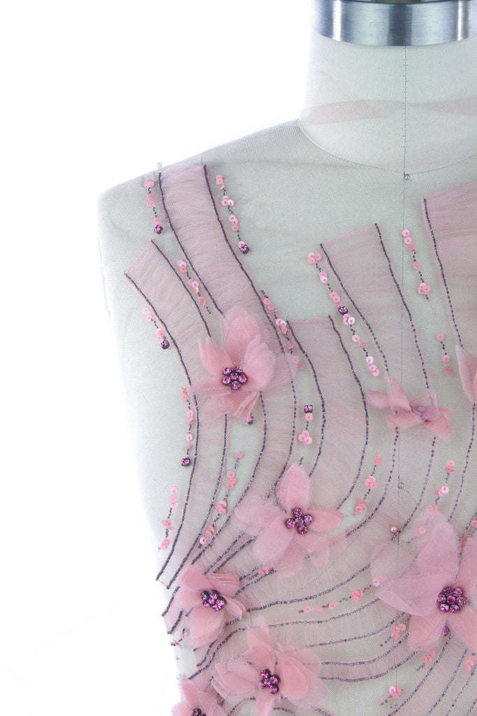 A129 - Swirling Floral Beaded Silk Applique - Moda Artisans